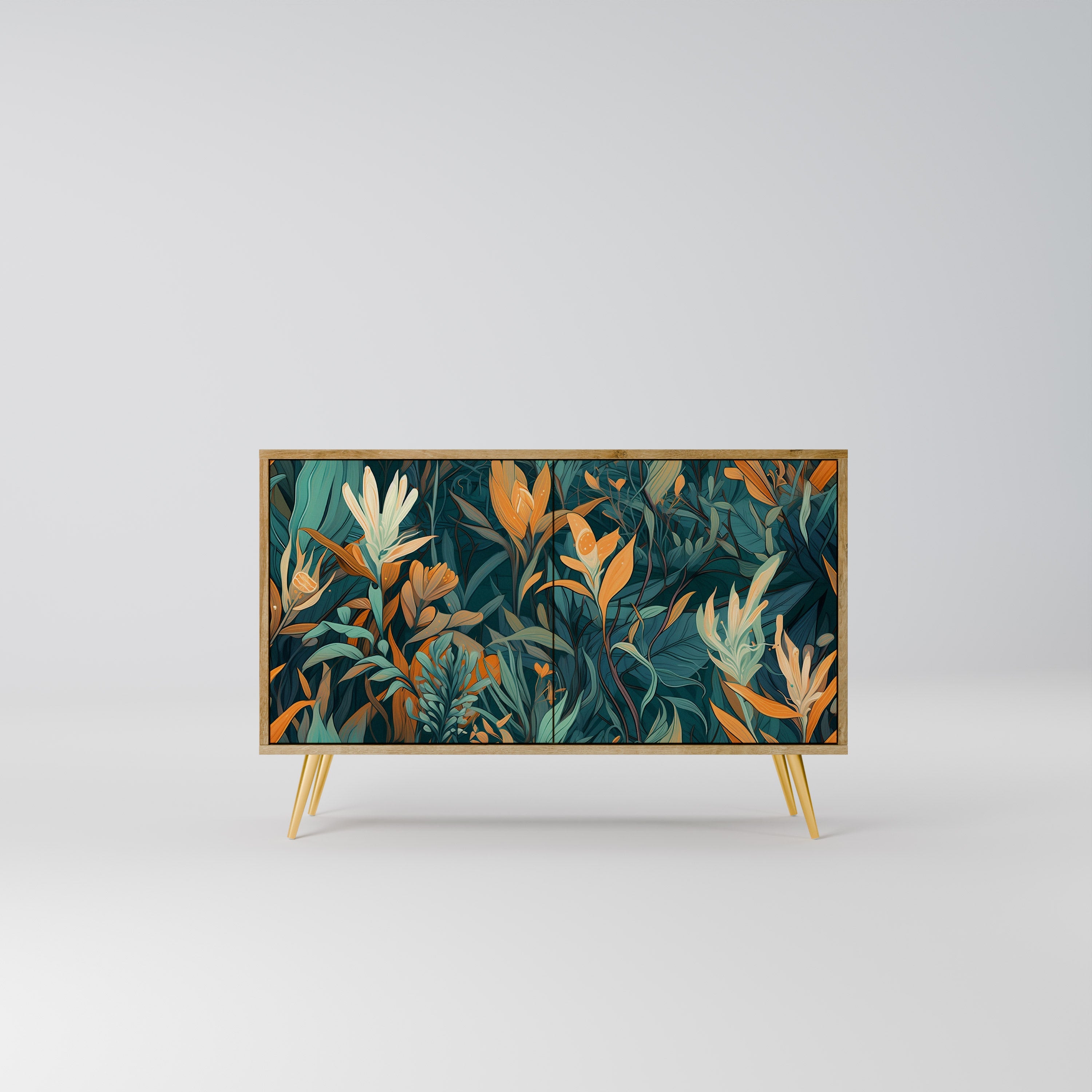 FLORAL SERENITY 2-Door Sideboard in Oak Effect