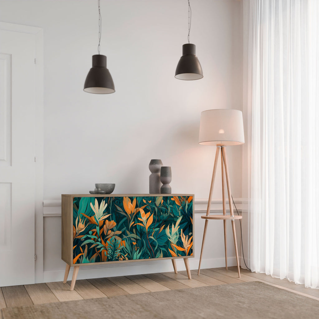 FLORAL SERENITY 2-Door Sideboard in Oak Effect