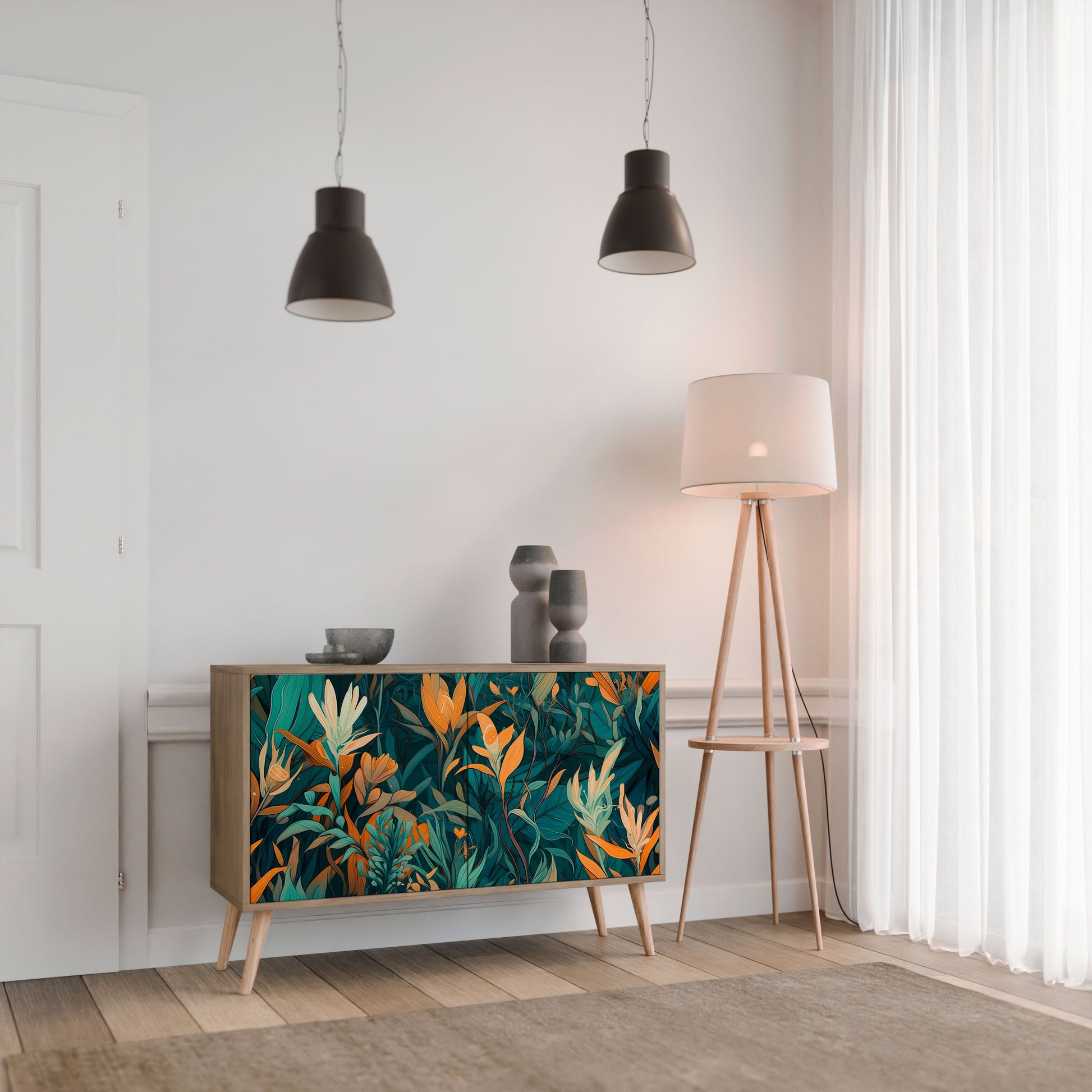 FLORAL SERENITY 2-Door Sideboard in Oak Effect
