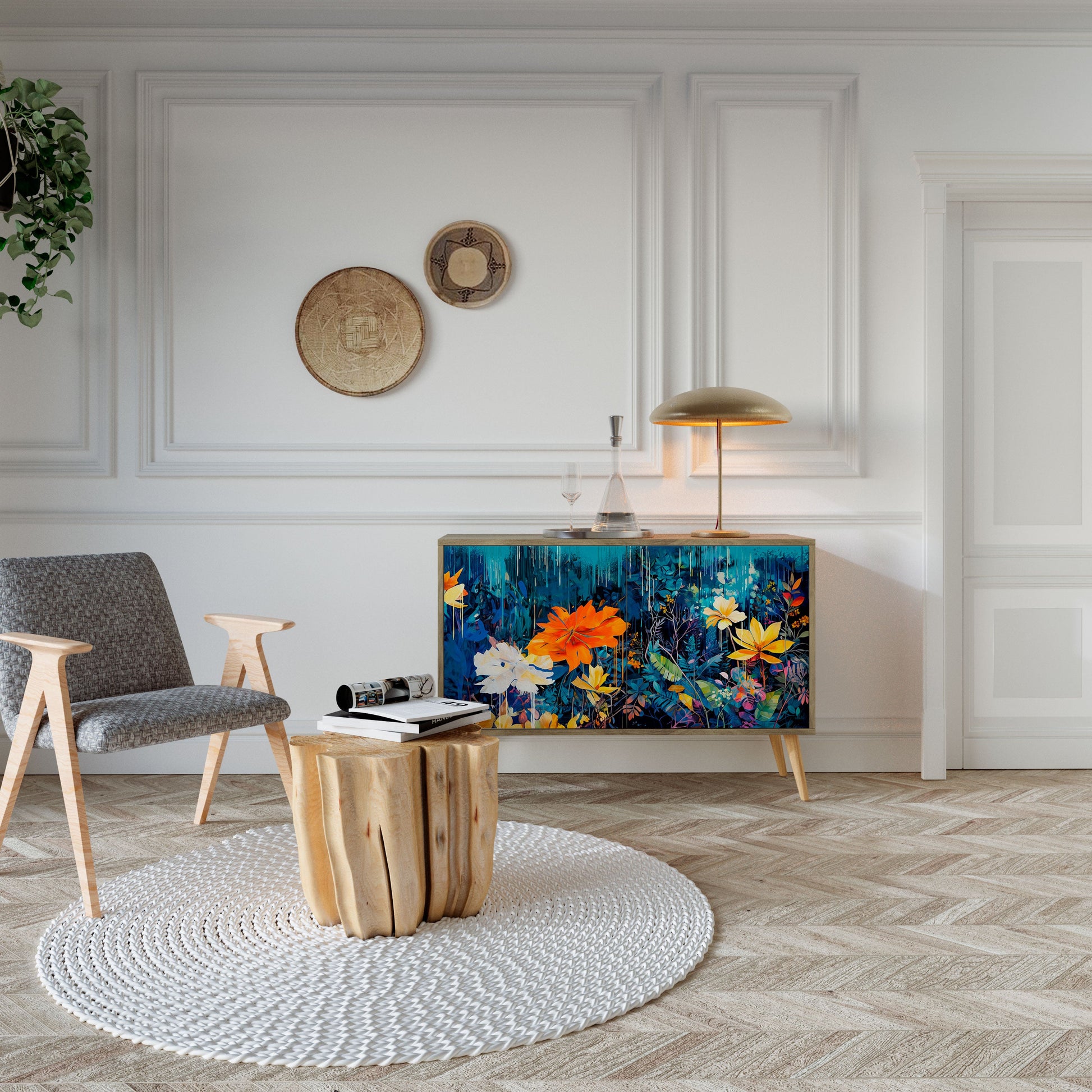 MIDNIGHT BLOSSOM 2-Door Sideboard in Oak Effect