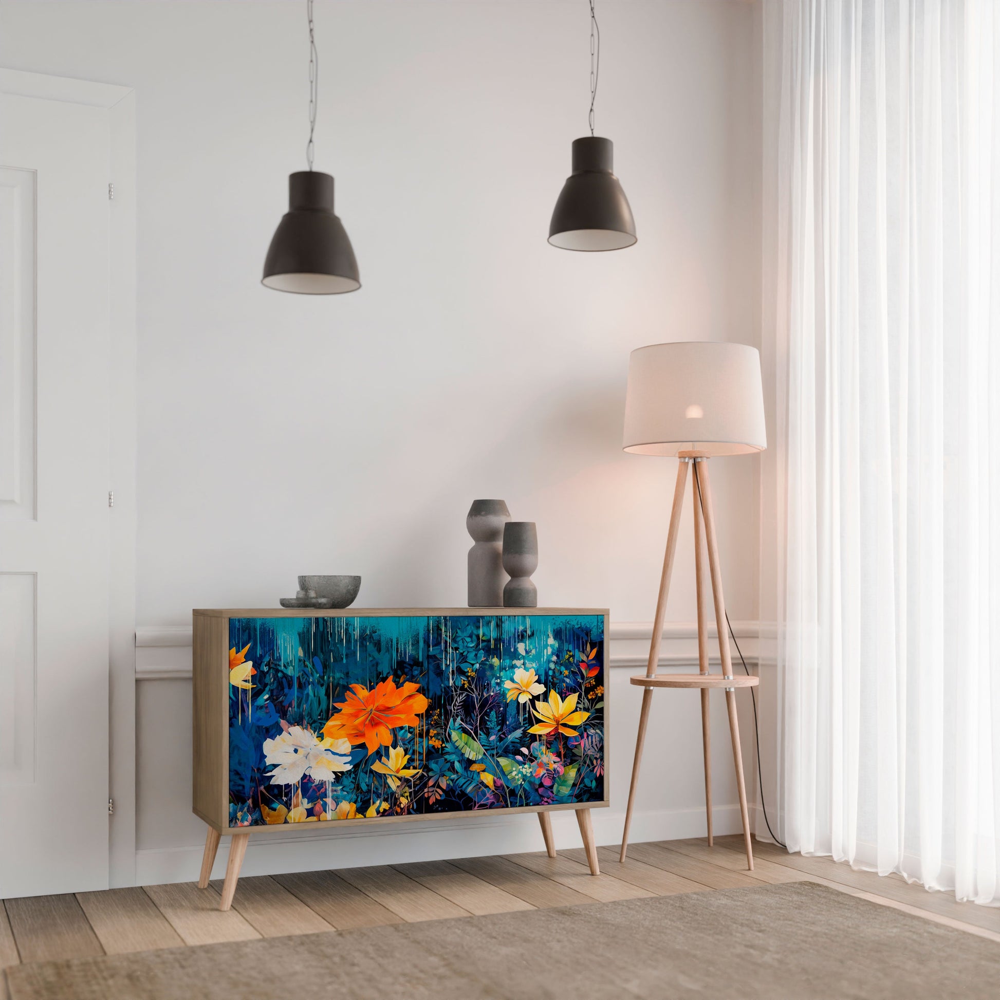 MIDNIGHT BLOSSOM 2-Door Sideboard in Oak Effect