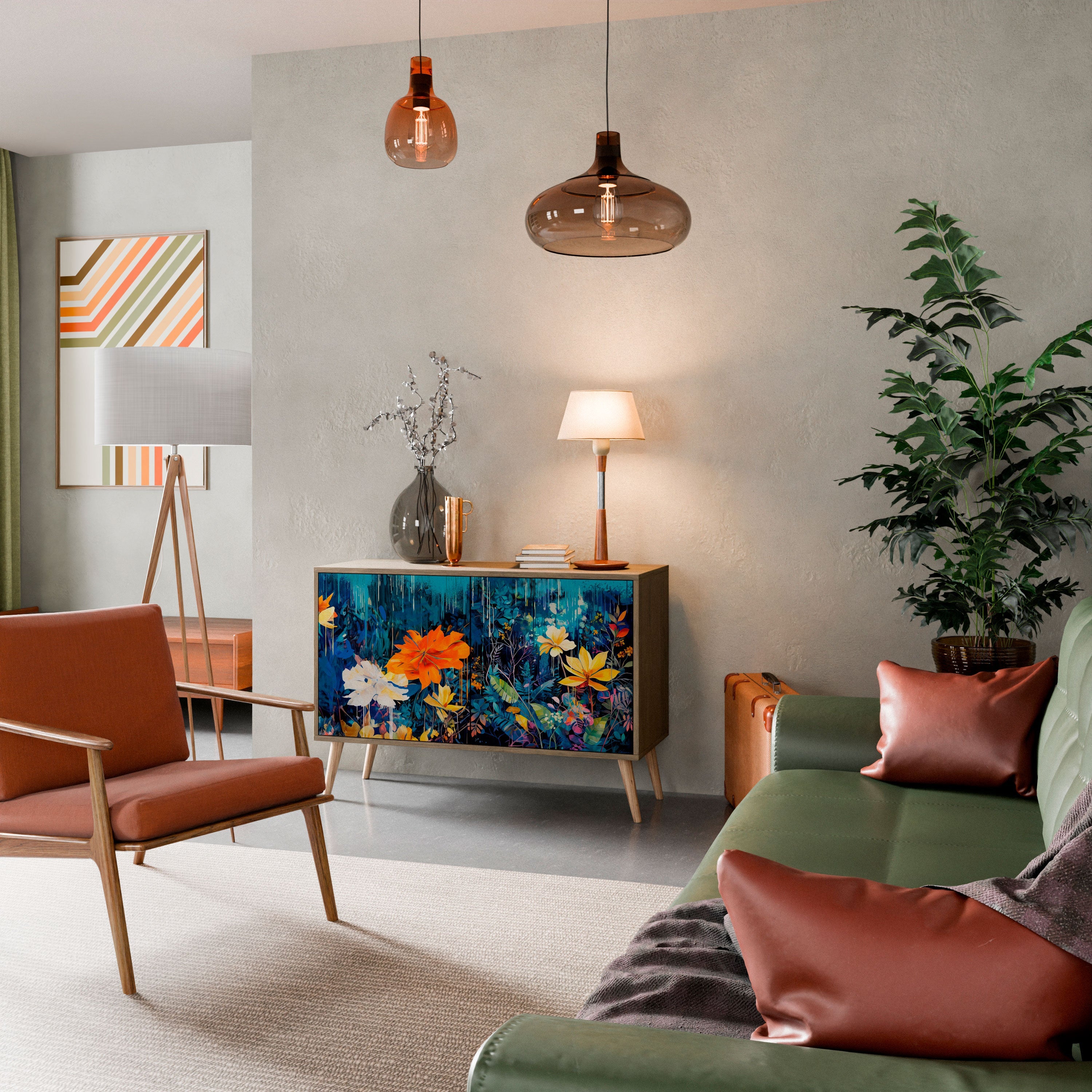 MIDNIGHT BLOSSOM 2-Door Sideboard in Oak Effect