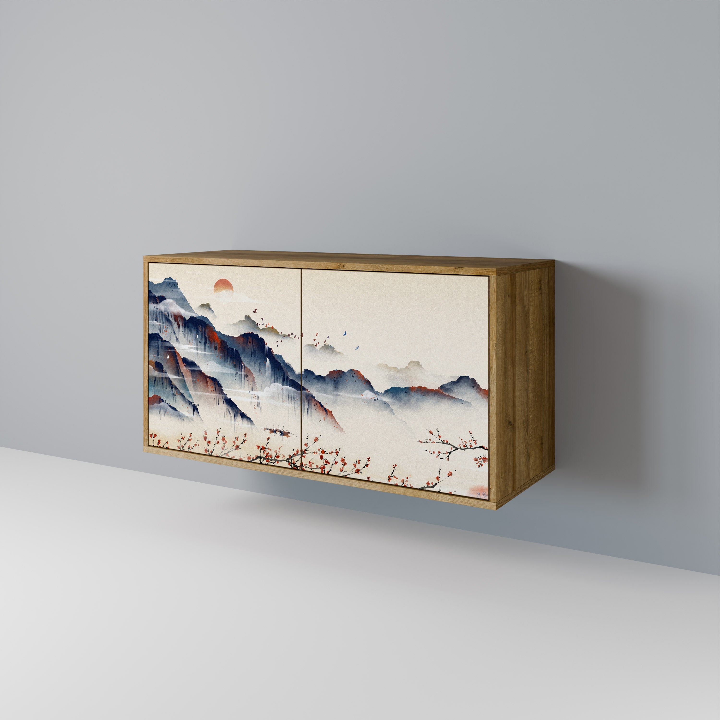 JAPANESE LANDSCAPE 2-Door Sideboard in Oak Effect