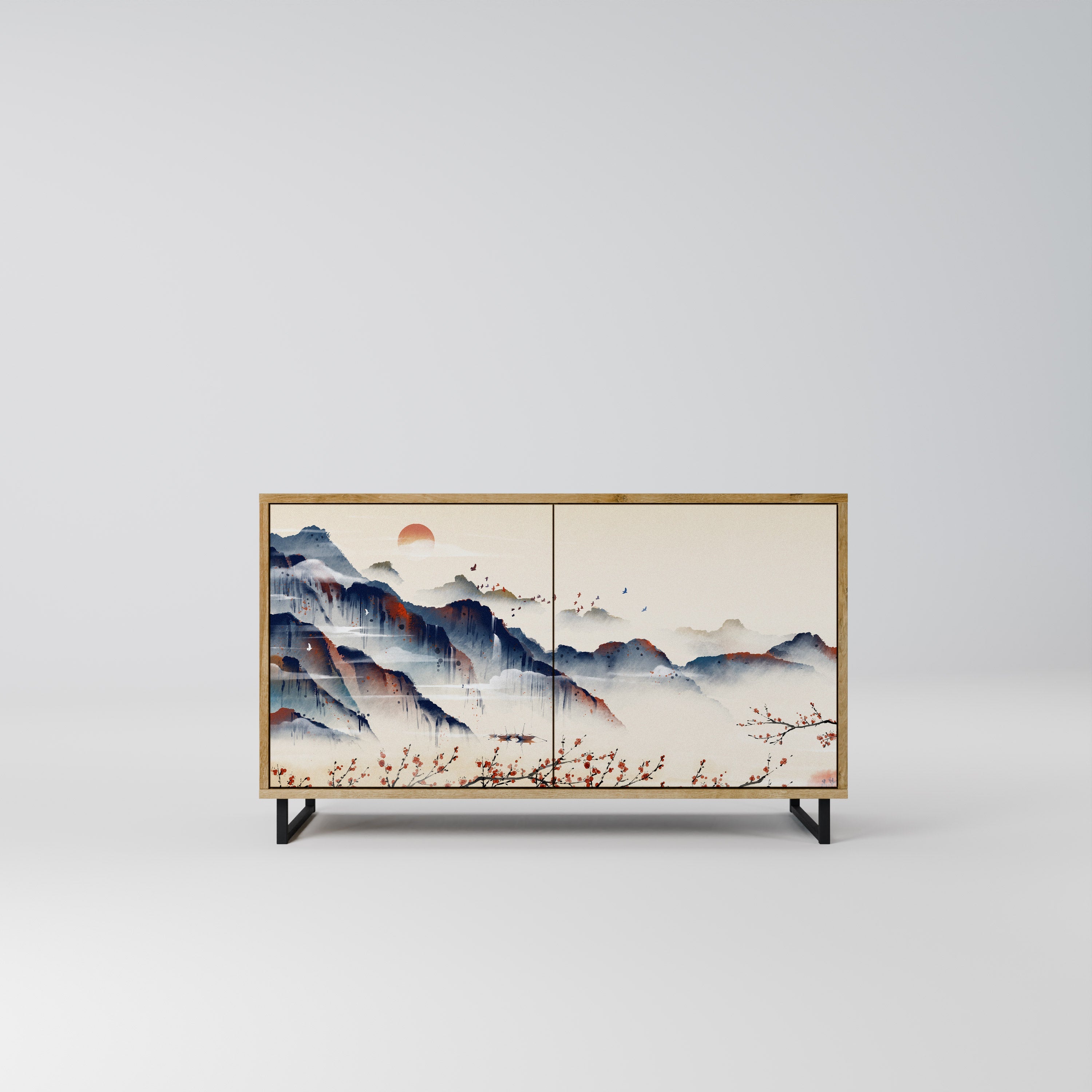 JAPANESE LANDSCAPE 2-Door Sideboard in Oak Effect