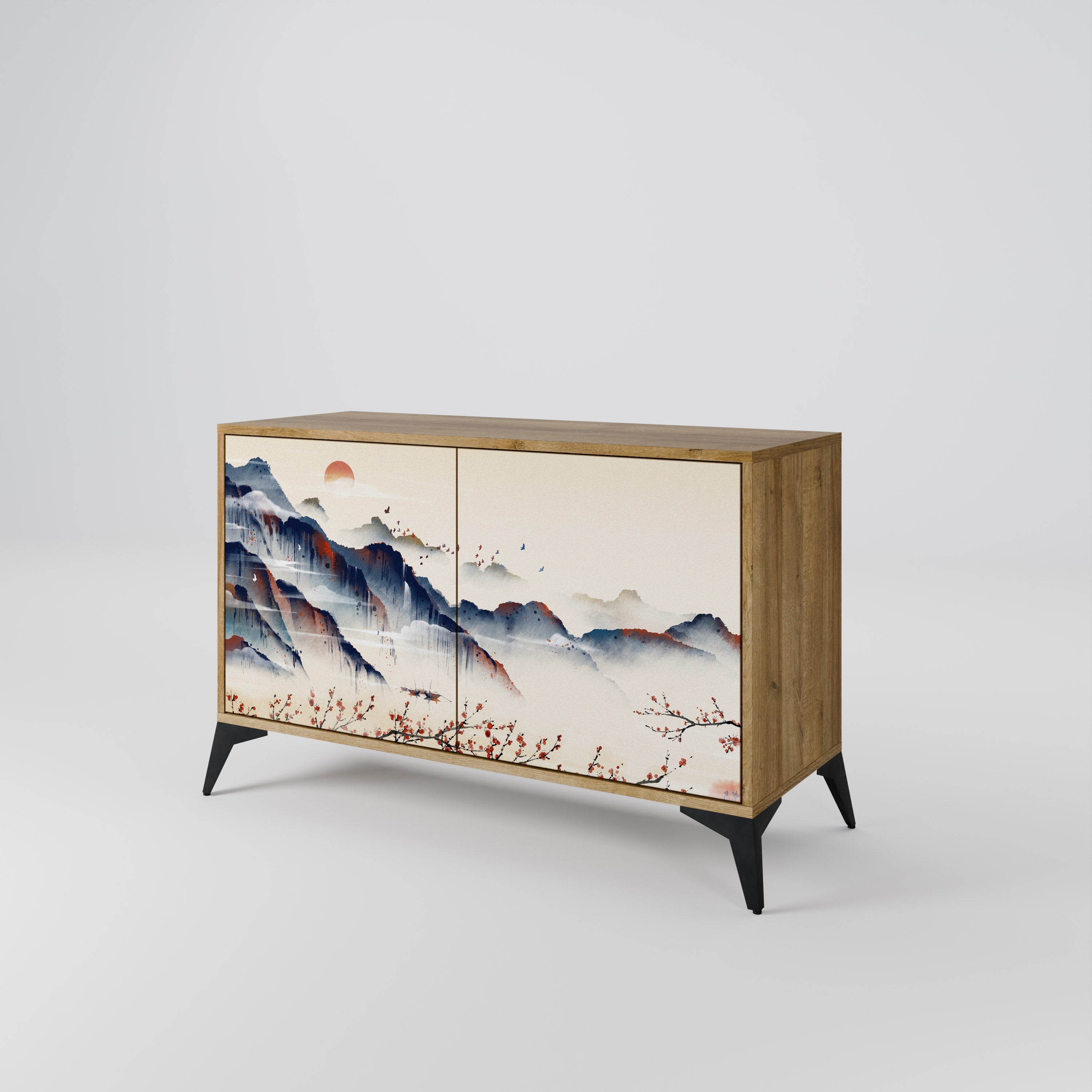 JAPANESE LANDSCAPE 2-Door Sideboard in Oak Effect