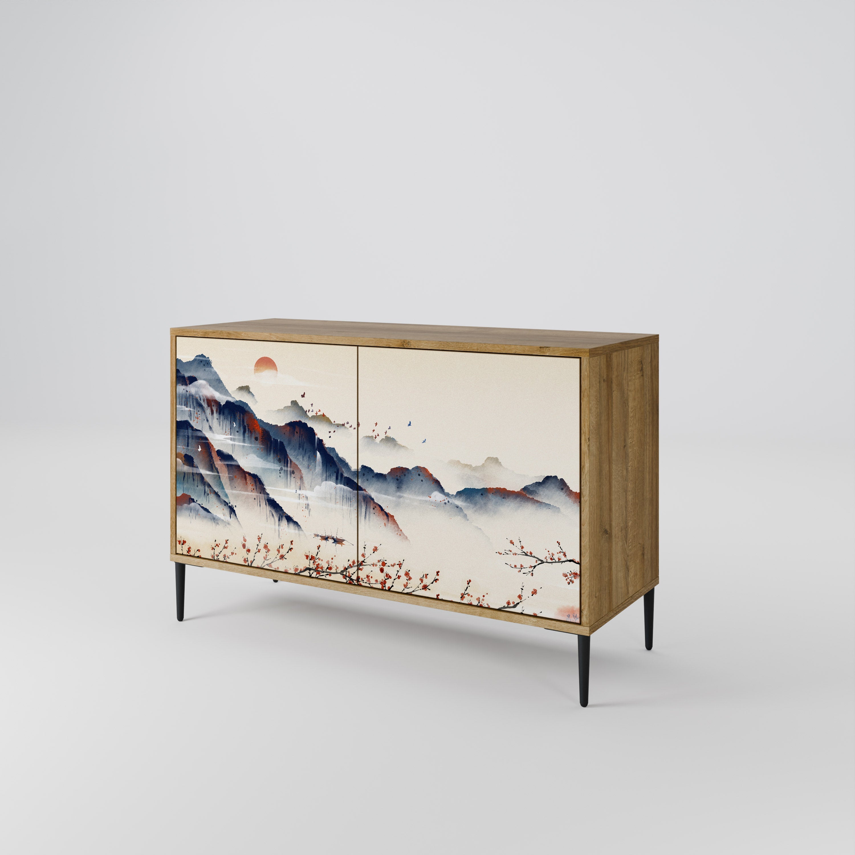 JAPANESE LANDSCAPE 2-Door Sideboard in Oak Effect