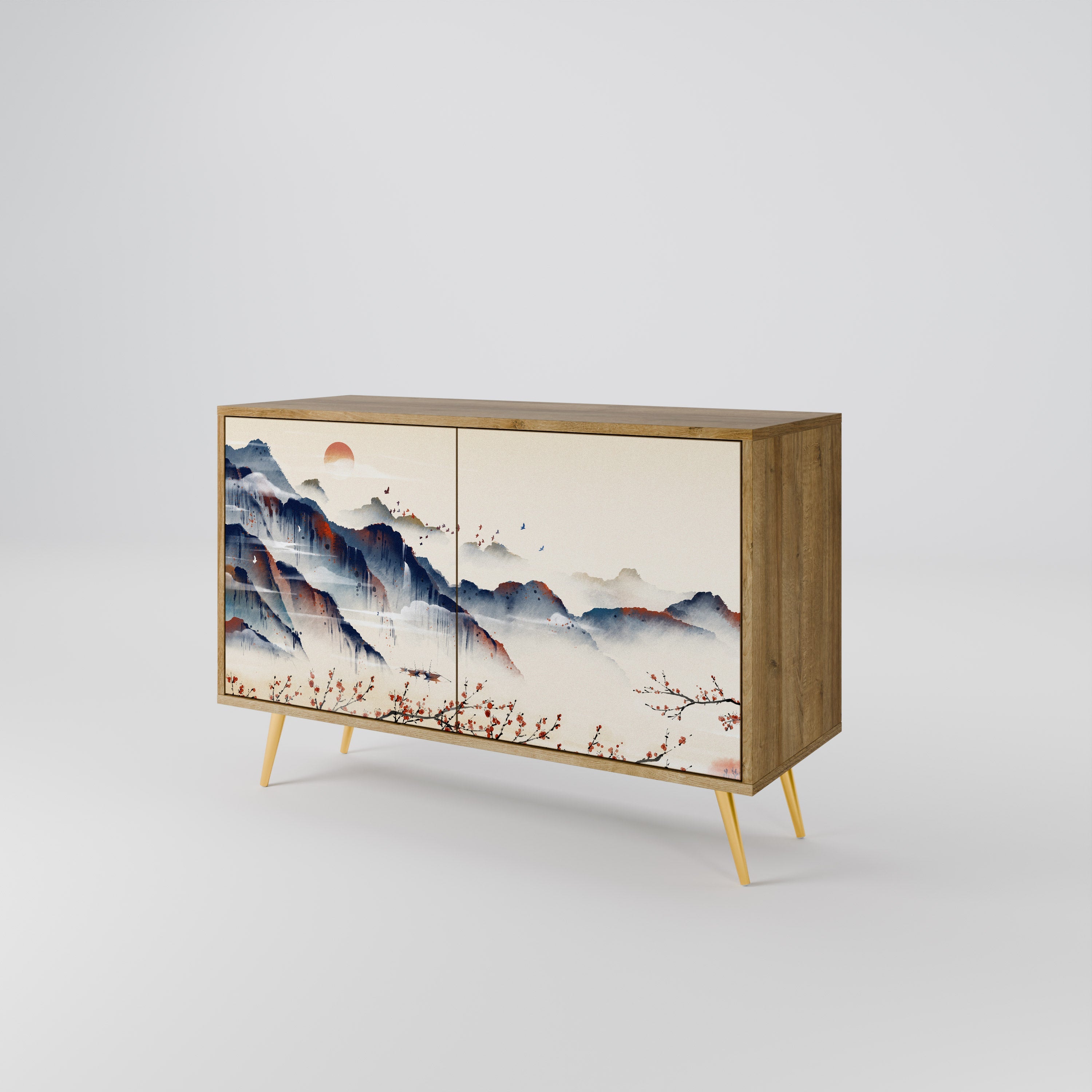 JAPANESE LANDSCAPE 2-Door Sideboard in Oak Effect