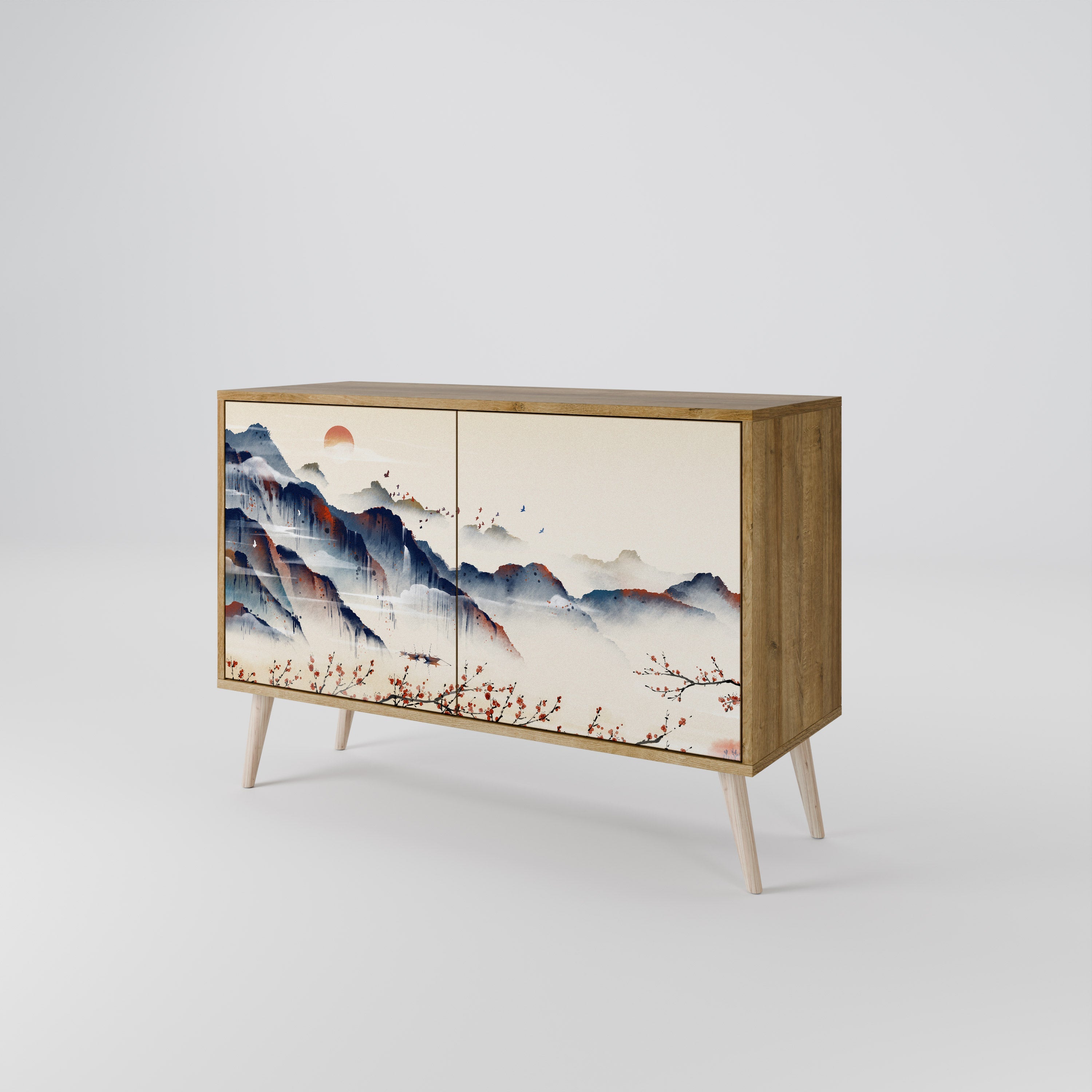JAPANESE LANDSCAPE 2-Door Sideboard in Oak Effect