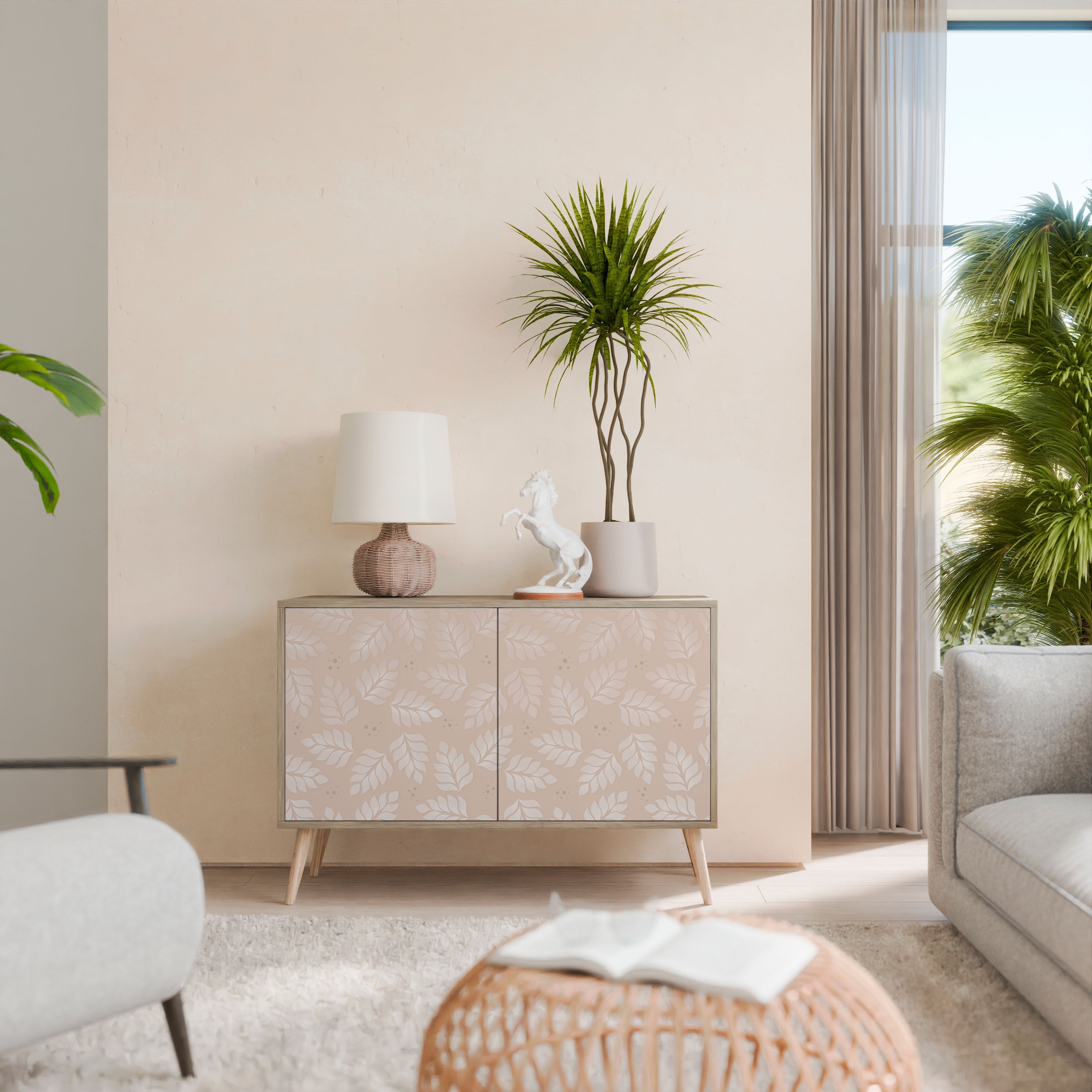 LEAVES ON BEIGE 2-Door Sideboard in Oak Effect