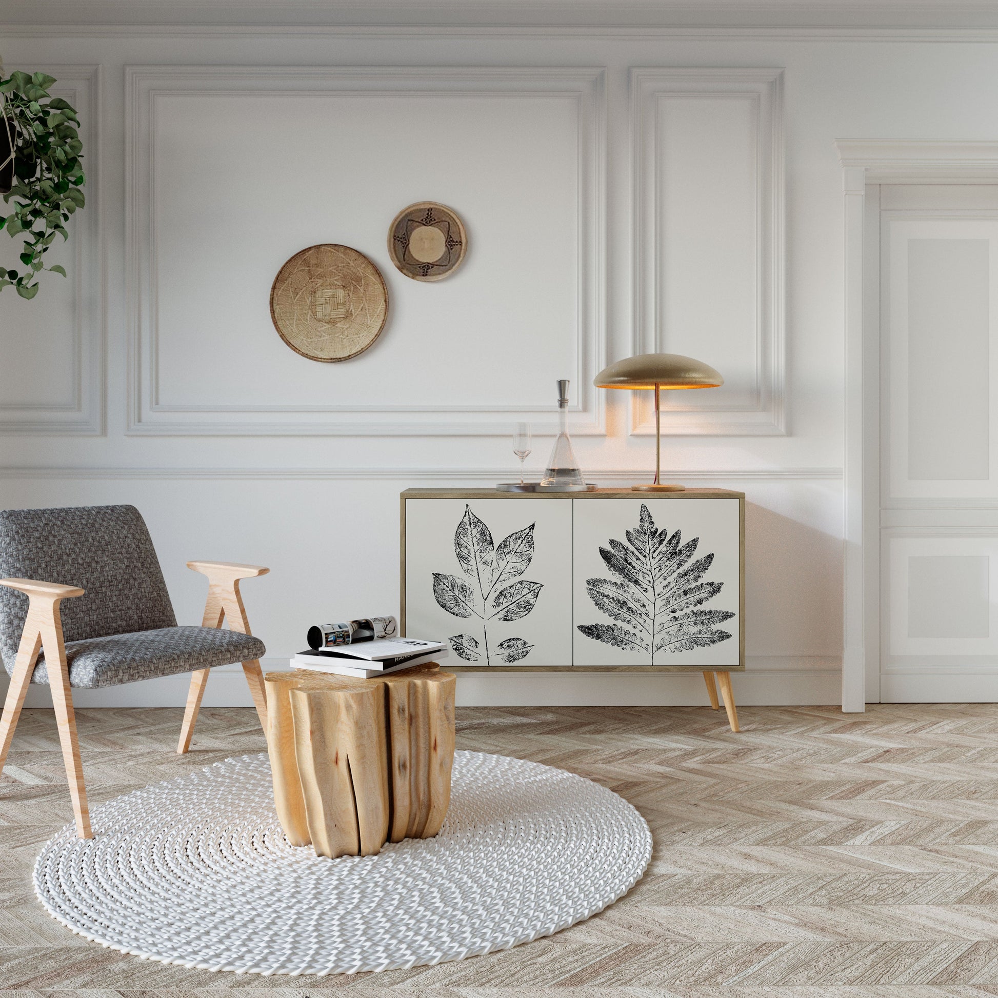 LEAFY STAMPS 2-Door Sideboard in Oak Effect