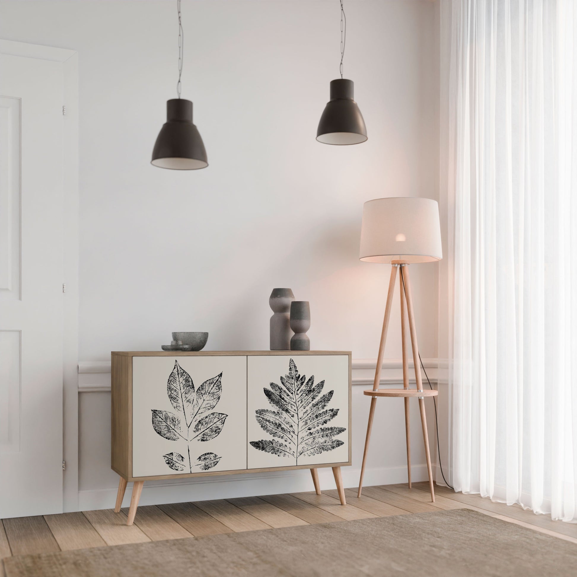 LEAFY STAMPS 2-Door Sideboard in Oak Effect