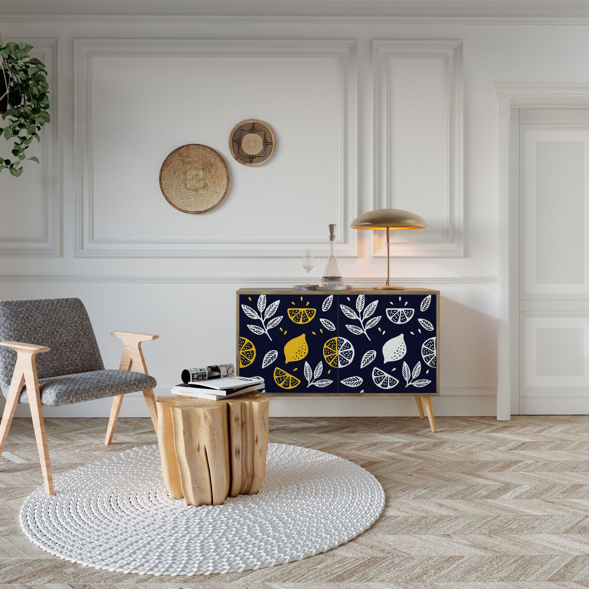 CITRUS BLACK AND WHITE 2-Door Sideboard in Oak Effect