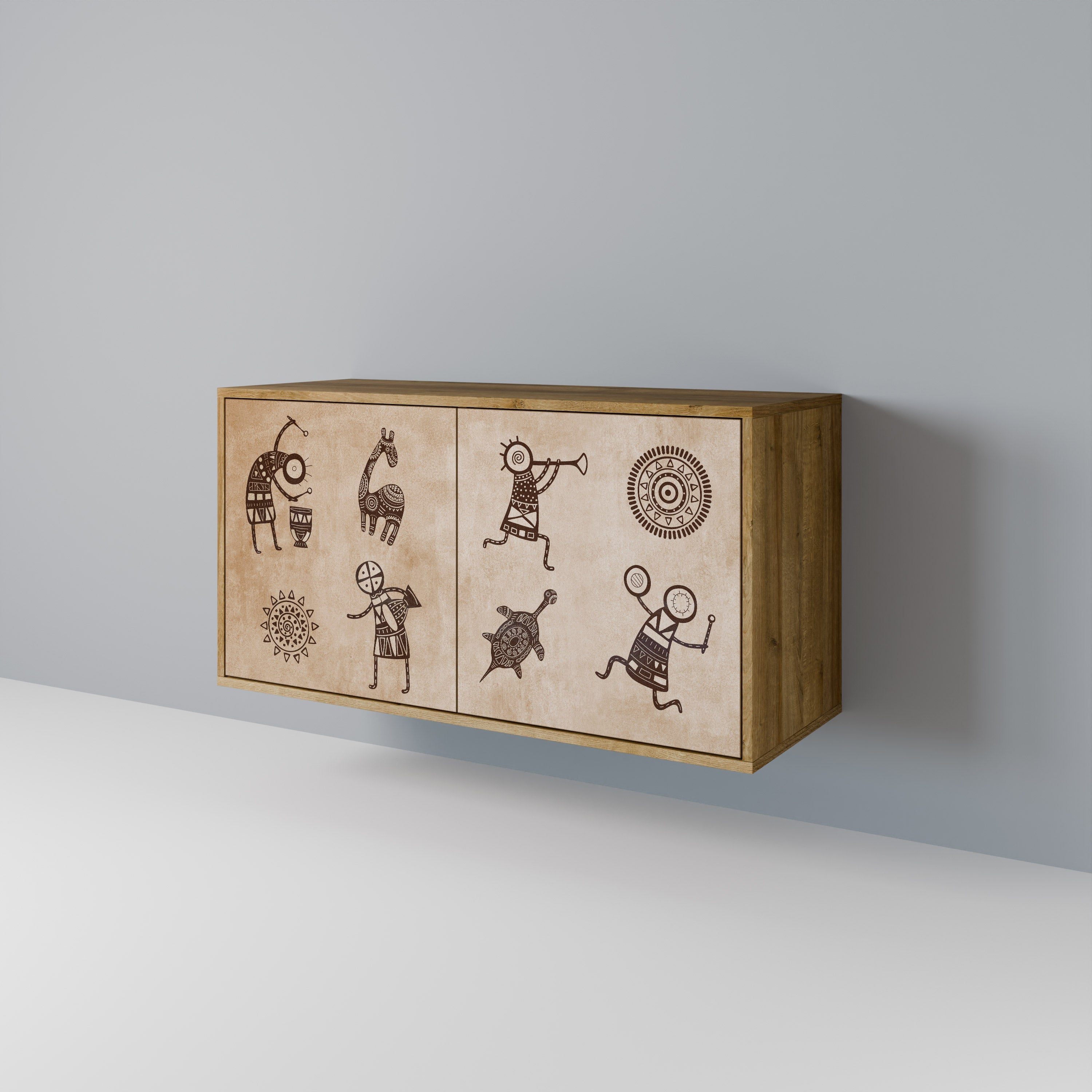 Buffet 2 portes de style africain effet chêne