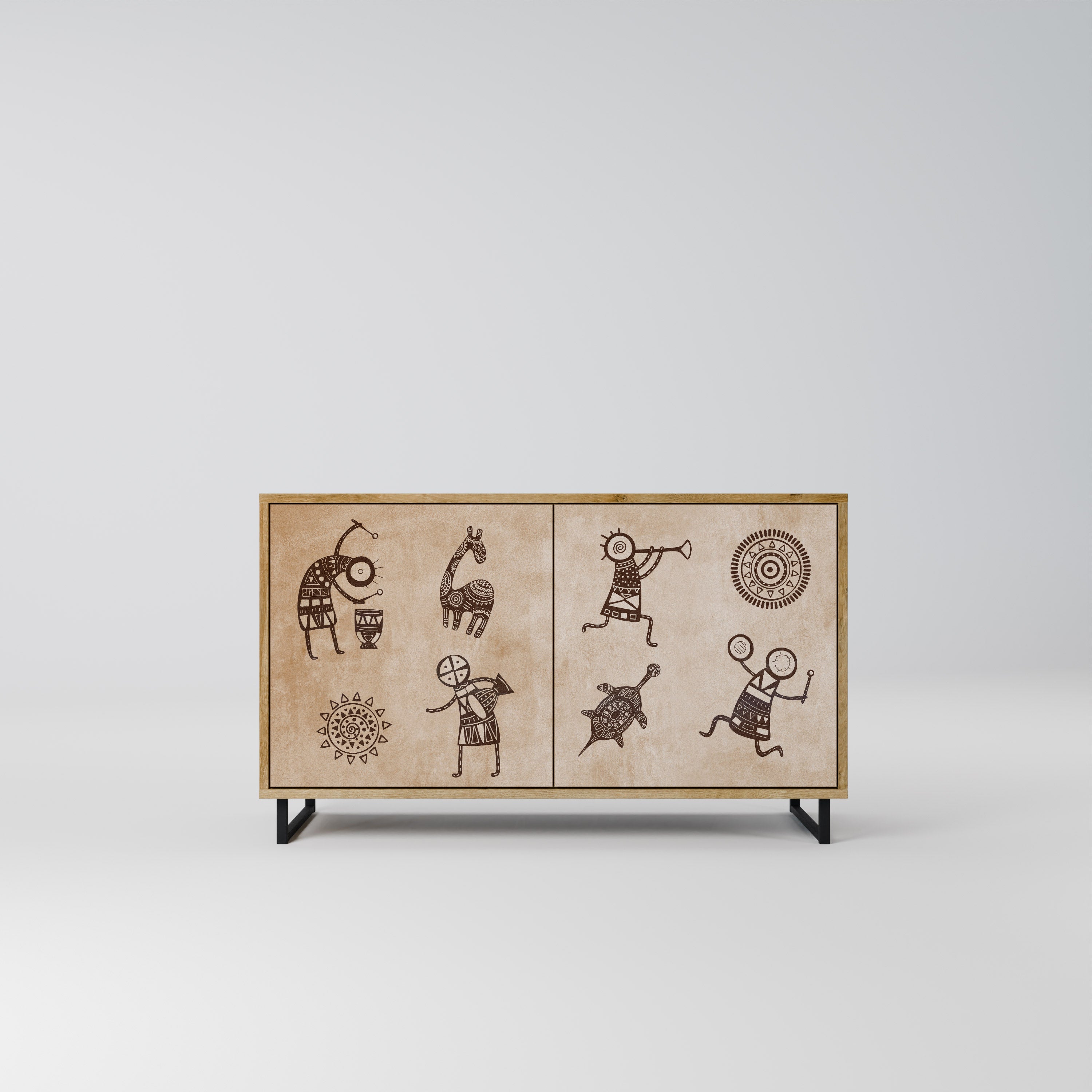 Buffet 2 portes de style africain effet chêne