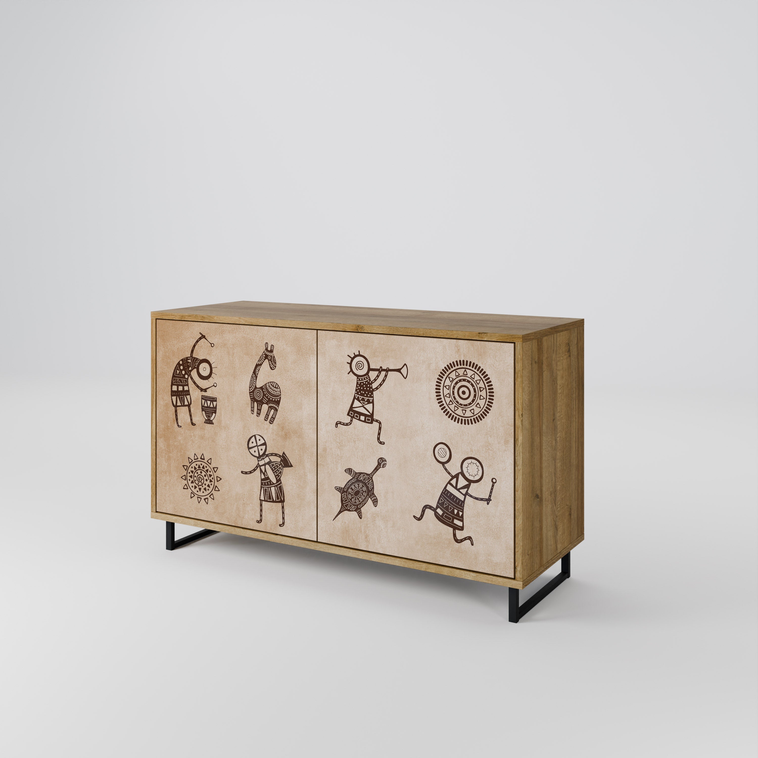 Buffet 2 portes de style africain effet chêne