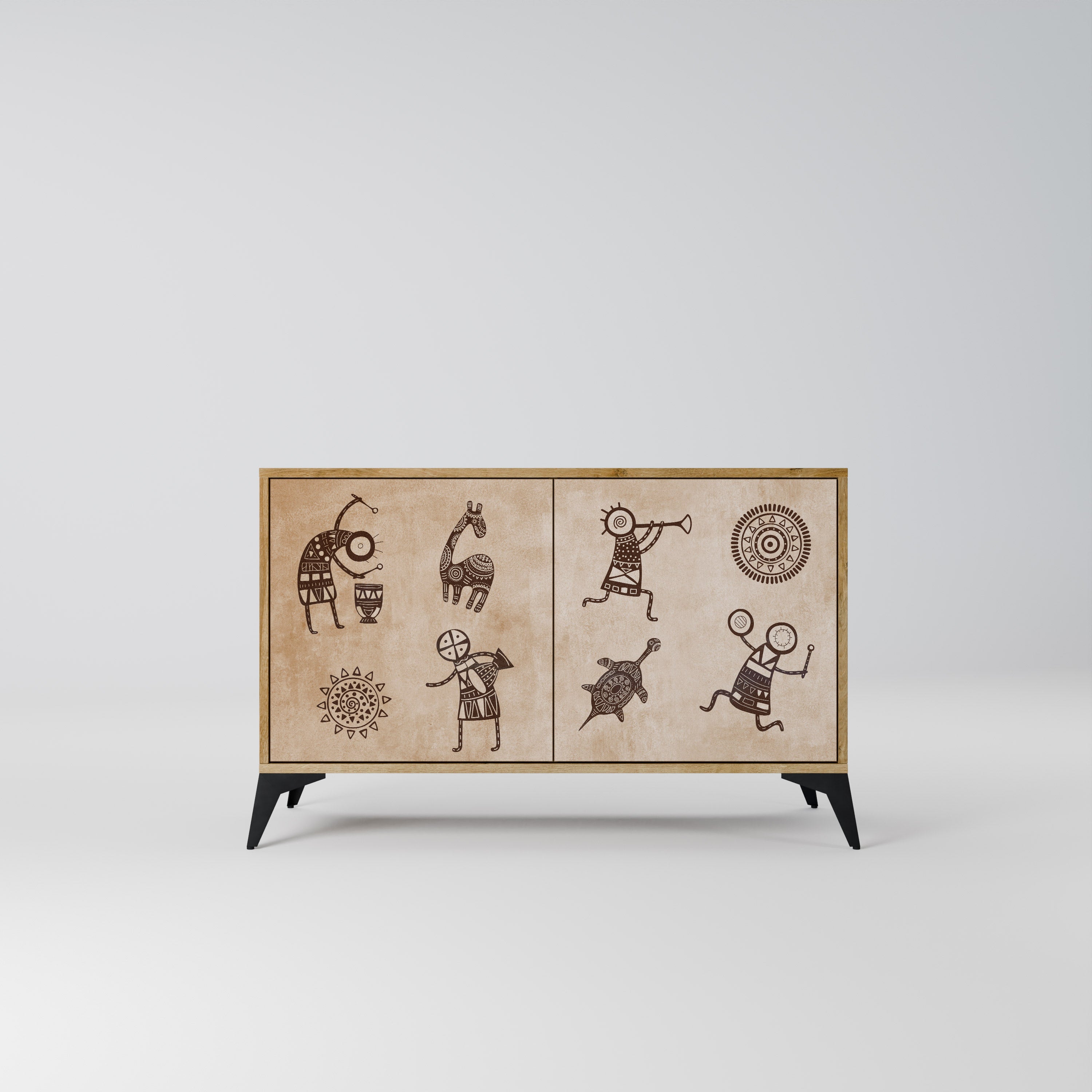 Buffet 2 portes de style africain effet chêne