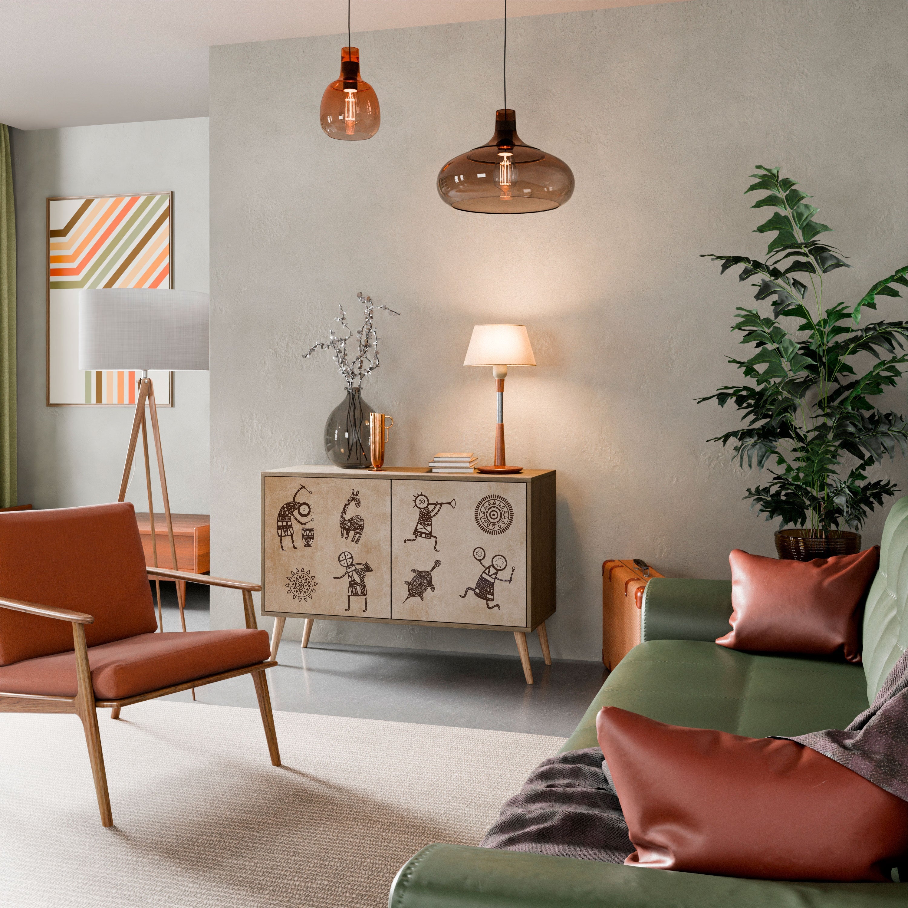 Buffet 2 portes de style africain effet chêne