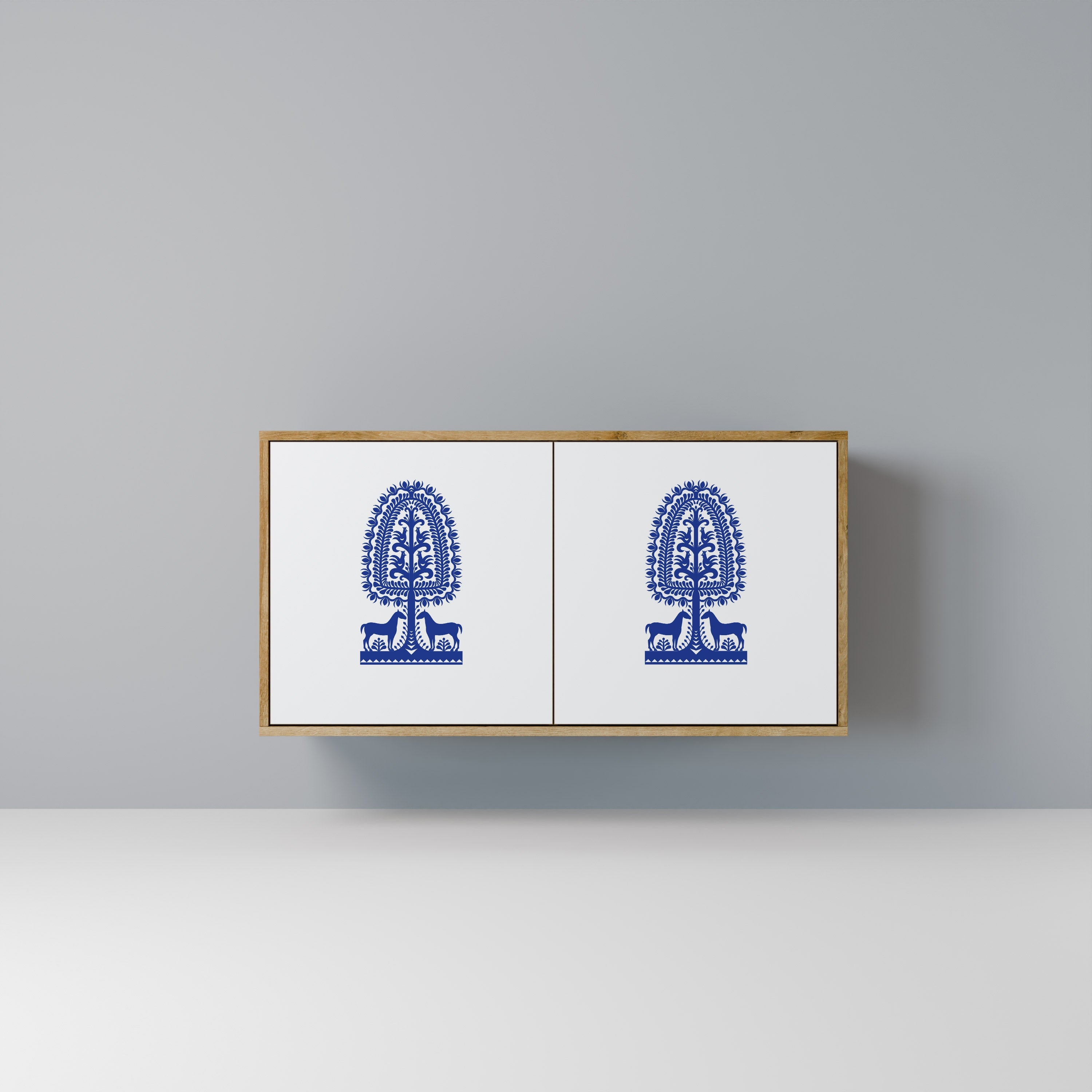 POLISH FOLK ART 2-Door Sideboard in Oak Effect