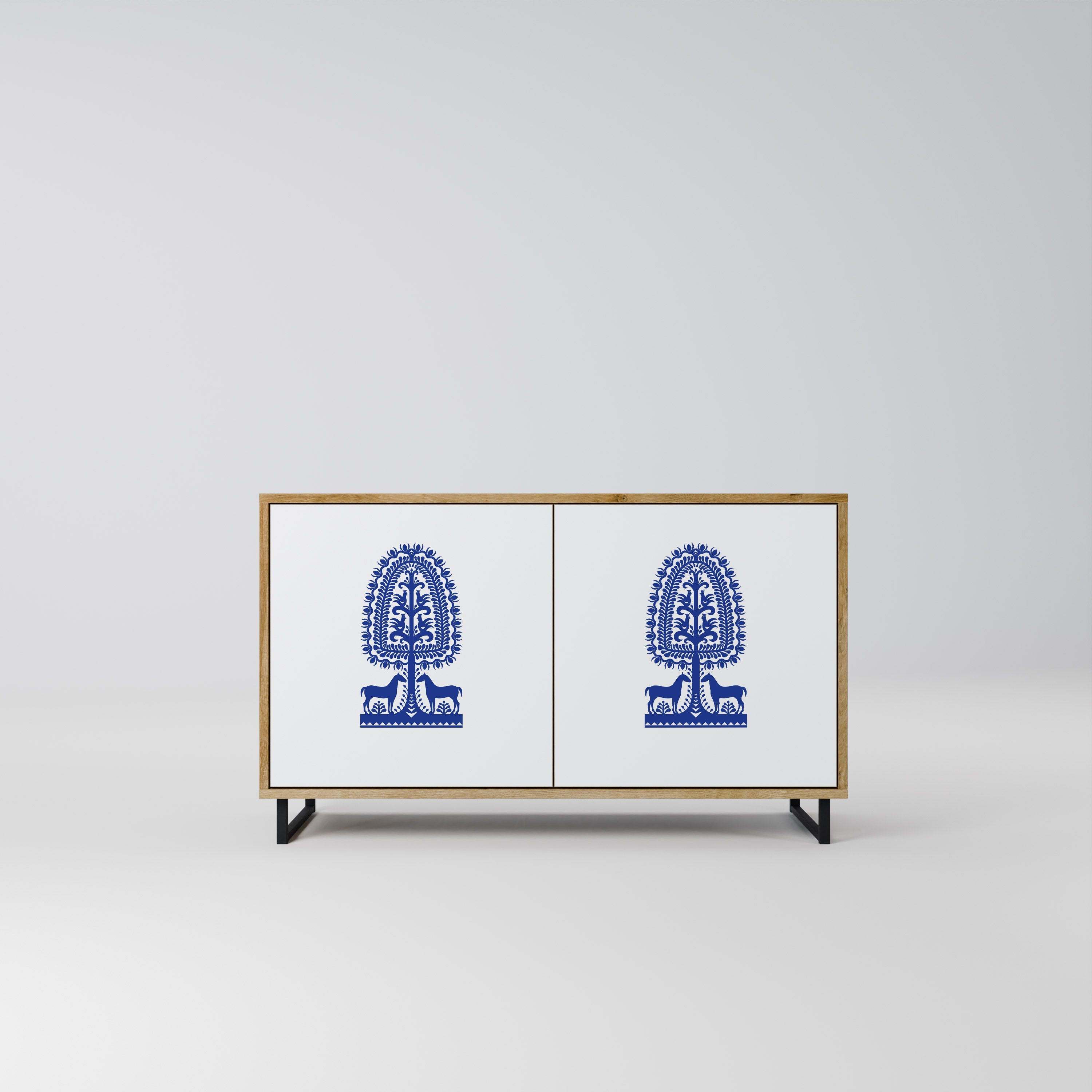 POLISH FOLK ART 2-Door Sideboard in Oak Effect