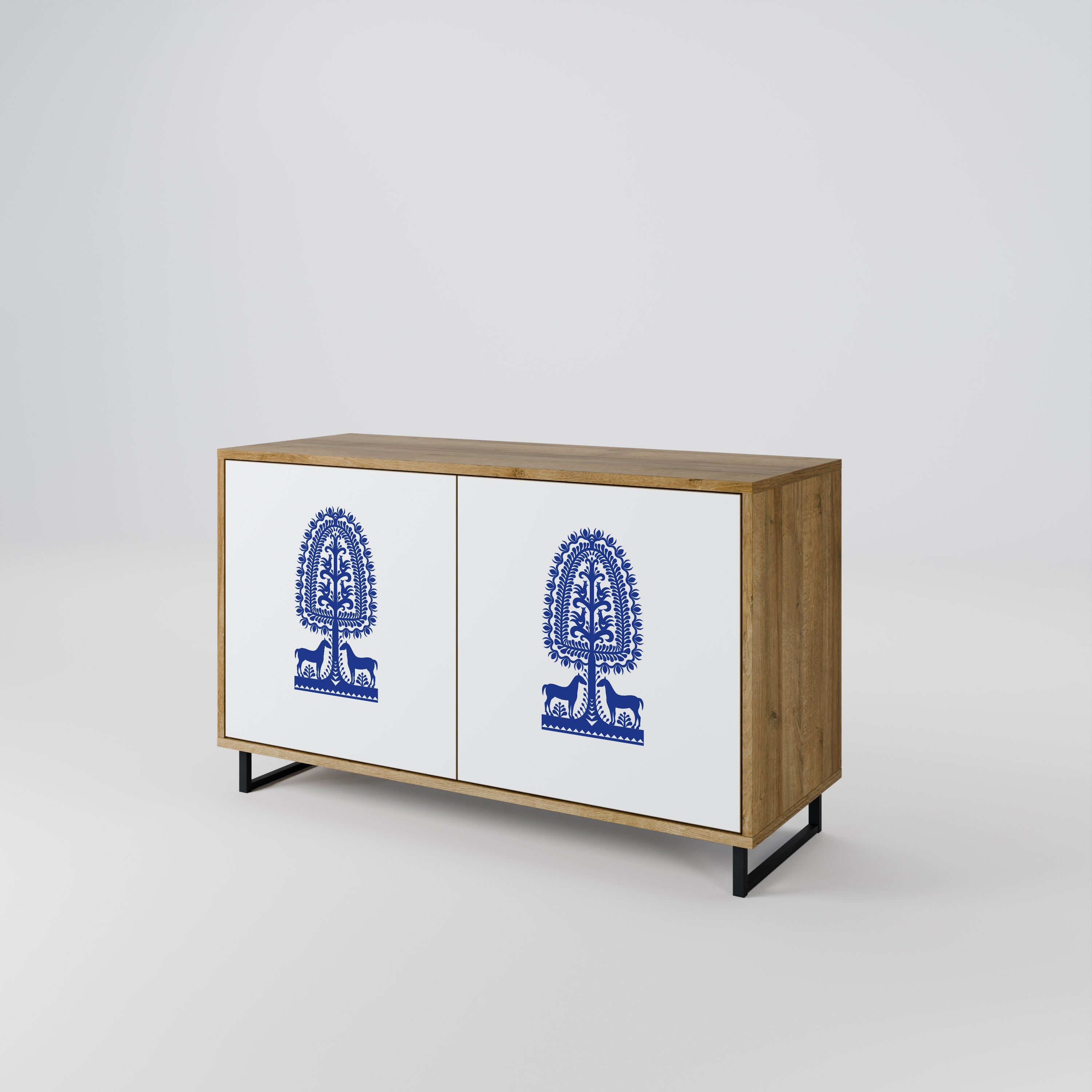 POLISH FOLK ART 2-Door Sideboard in Oak Effect