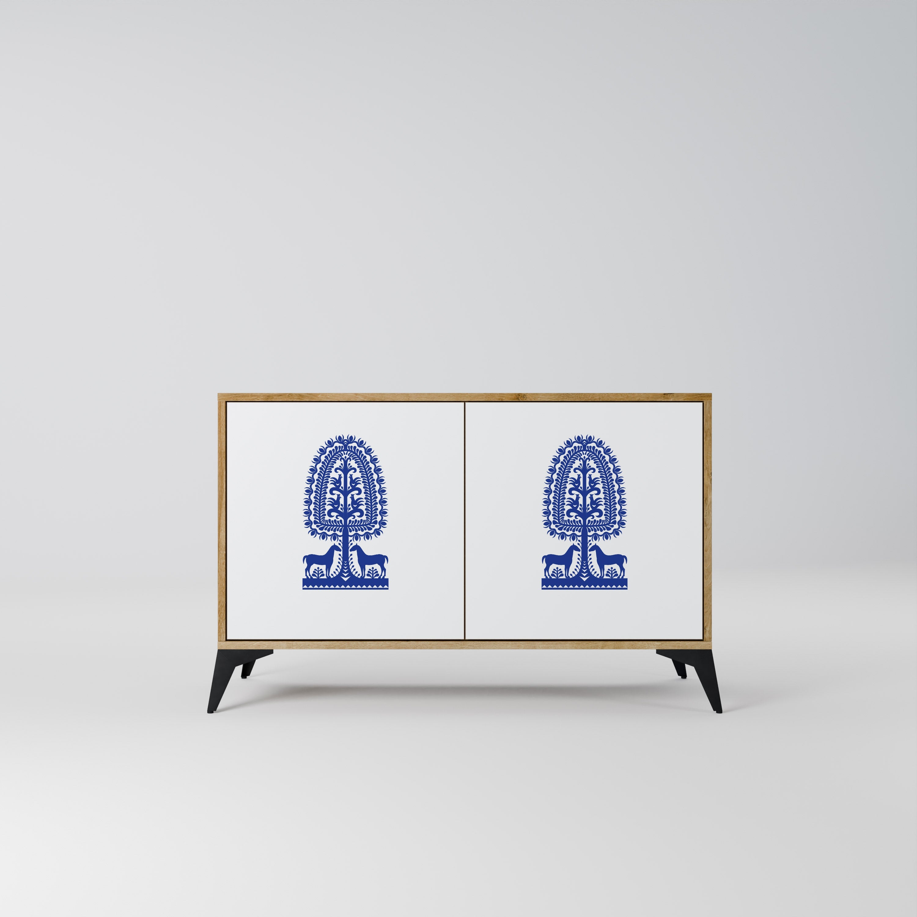 POLISH FOLK ART 2-Door Sideboard in Oak Effect