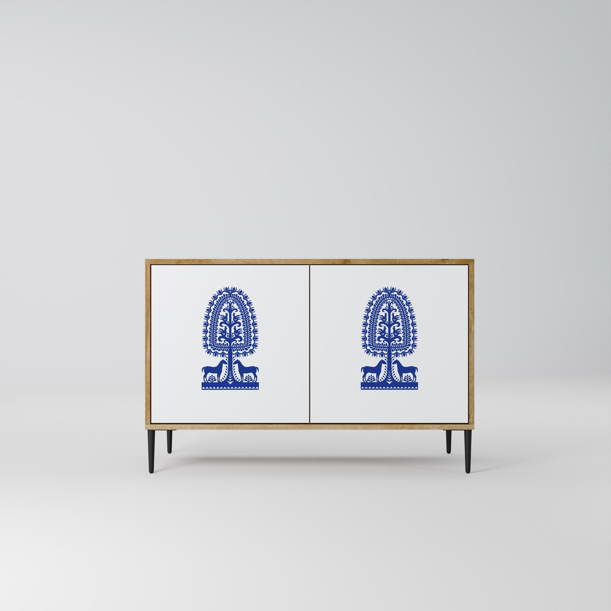 POLISH FOLK ART 2-Door Sideboard in Oak Effect