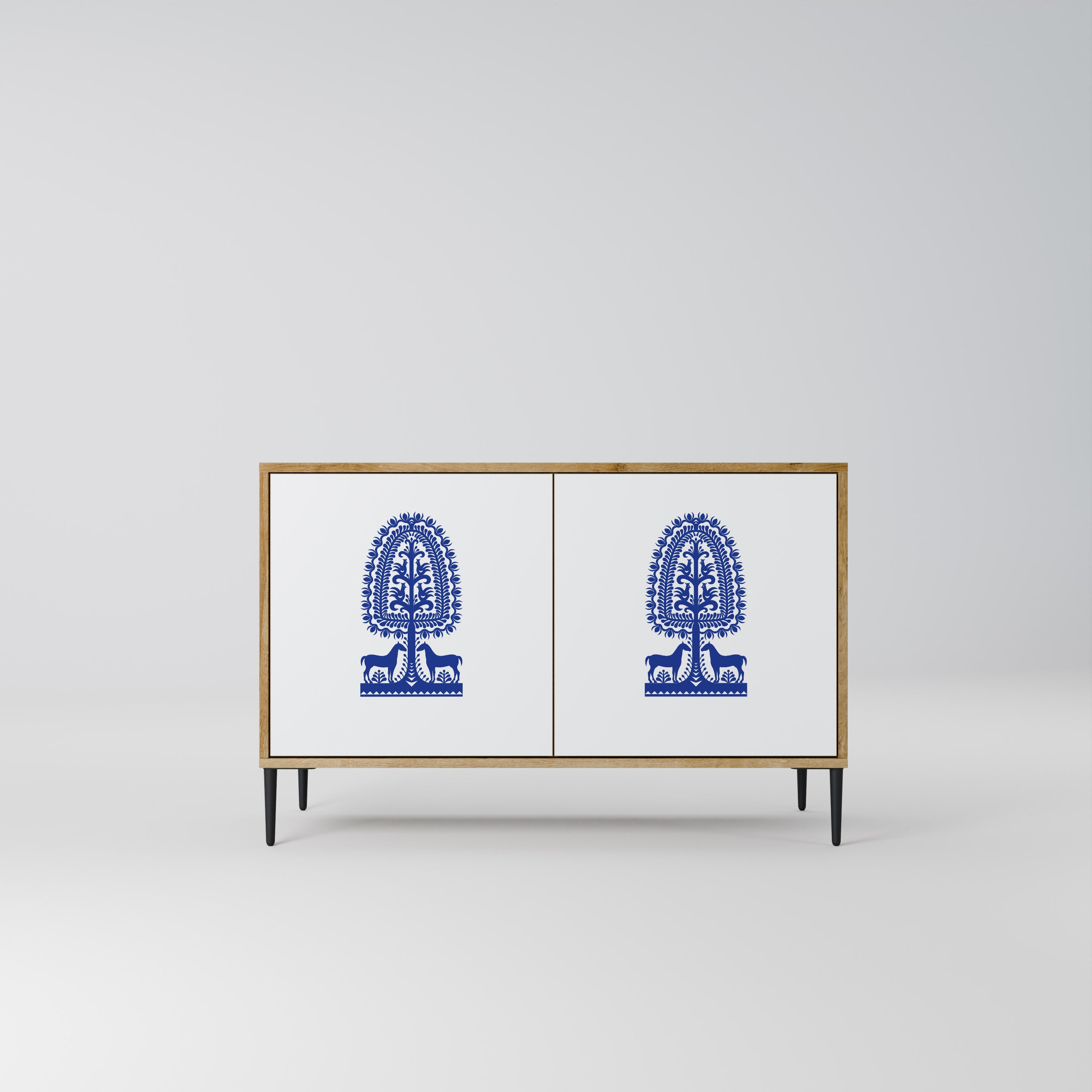 POLISH FOLK ART 2-Door Sideboard in Oak Effect