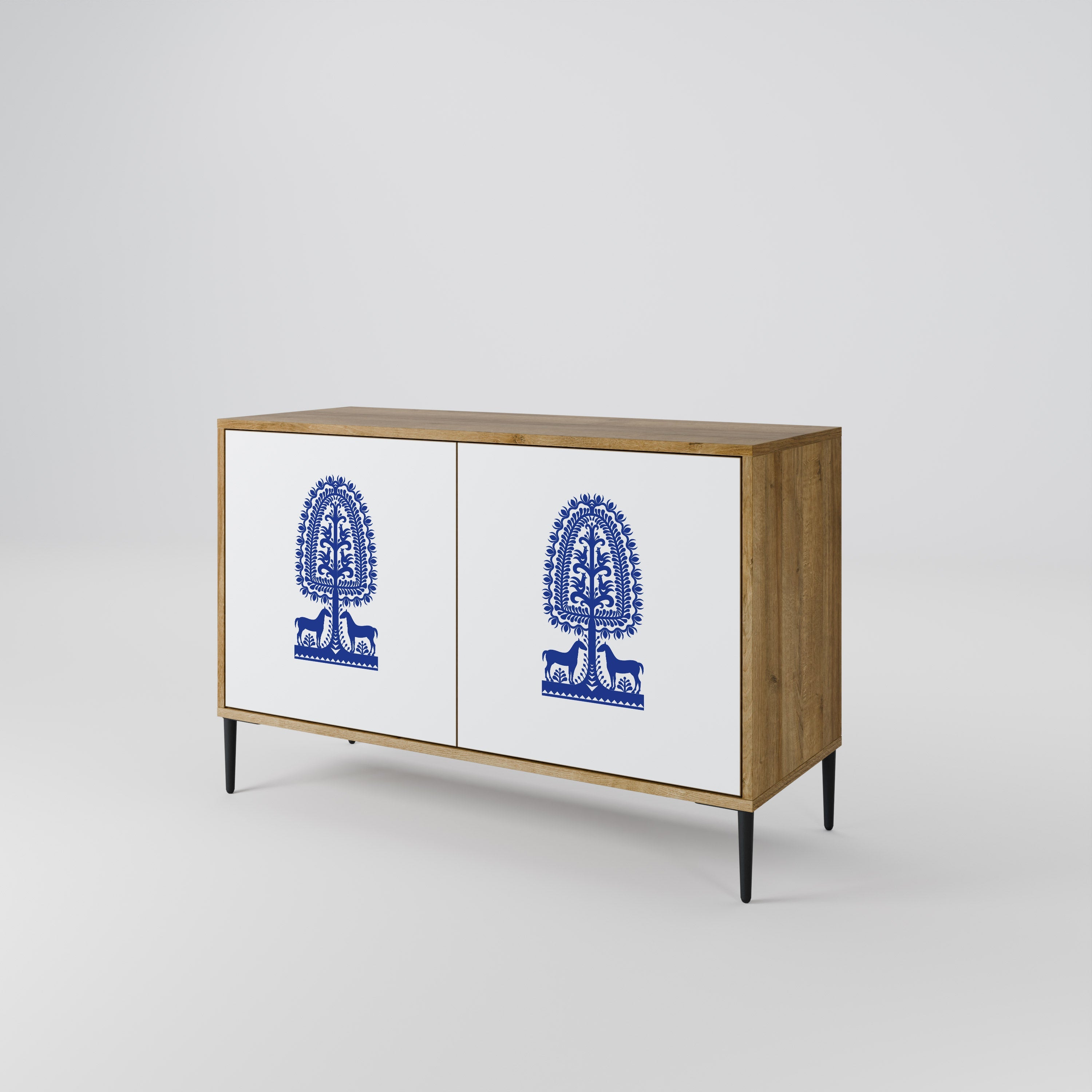 POLISH FOLK ART 2-Door Sideboard in Oak Effect