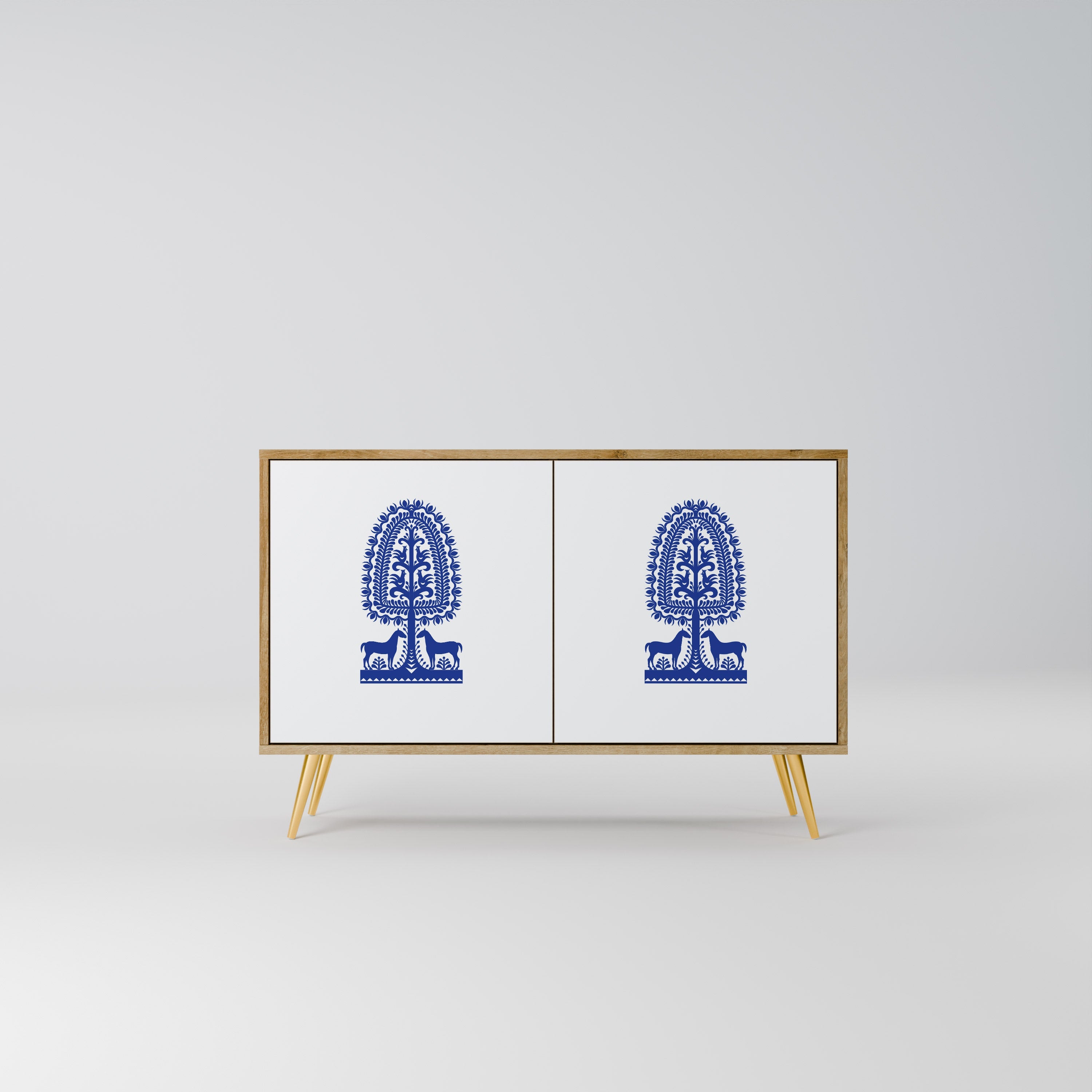 POLISH FOLK ART 2-Door Sideboard in Oak Effect