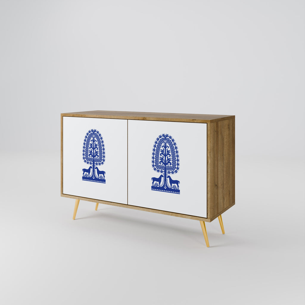 POLISH FOLK ART 2-Door Sideboard in Oak Effect