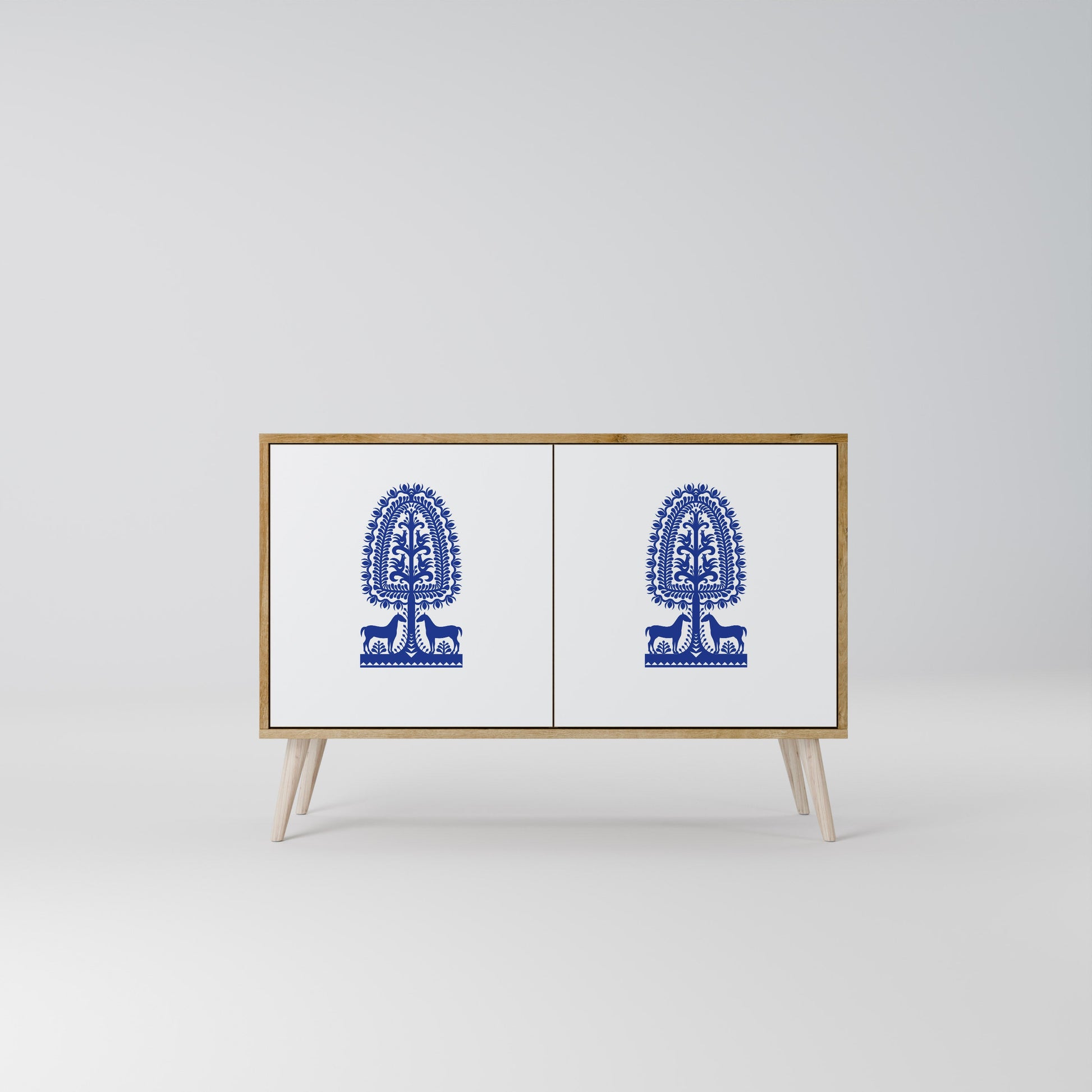 POLISH FOLK ART 2-Door Sideboard in Oak Effect