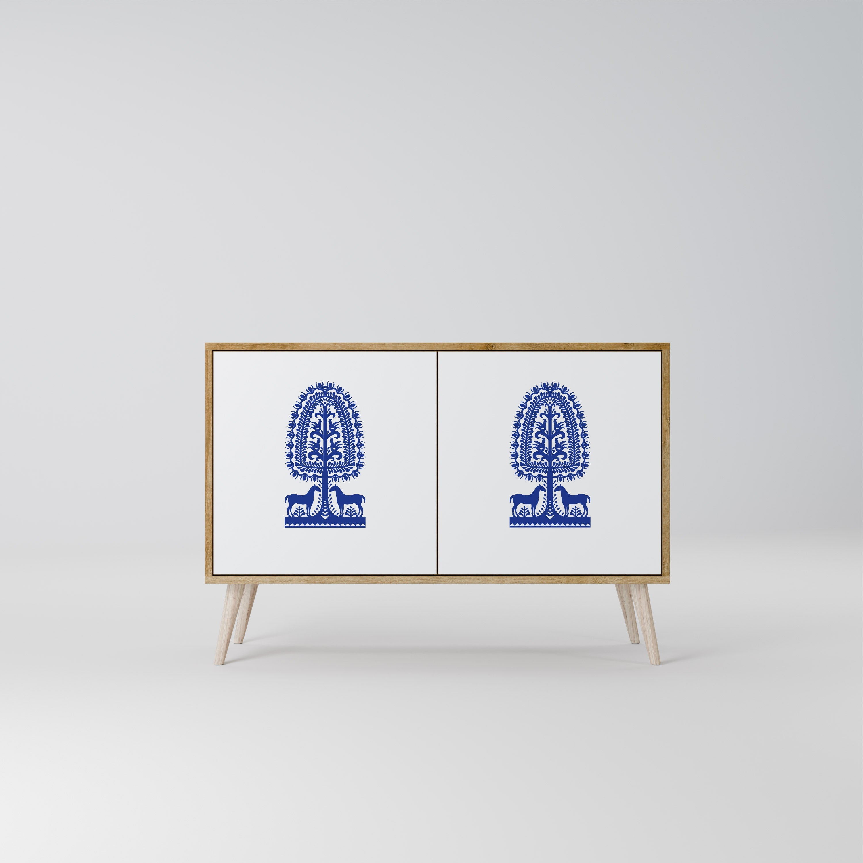 POLISH FOLK ART 2-Door Sideboard in Oak Effect