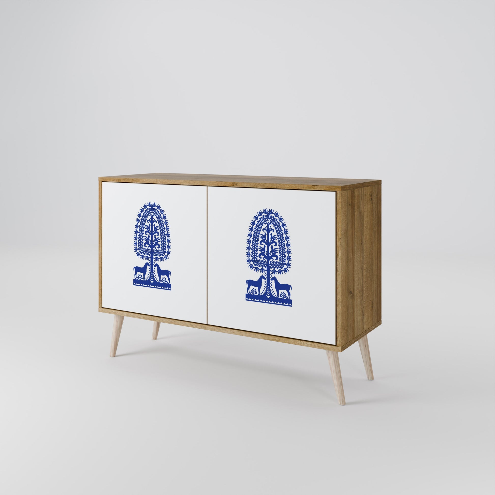 POLISH FOLK ART 2-Door Sideboard in Oak Effect