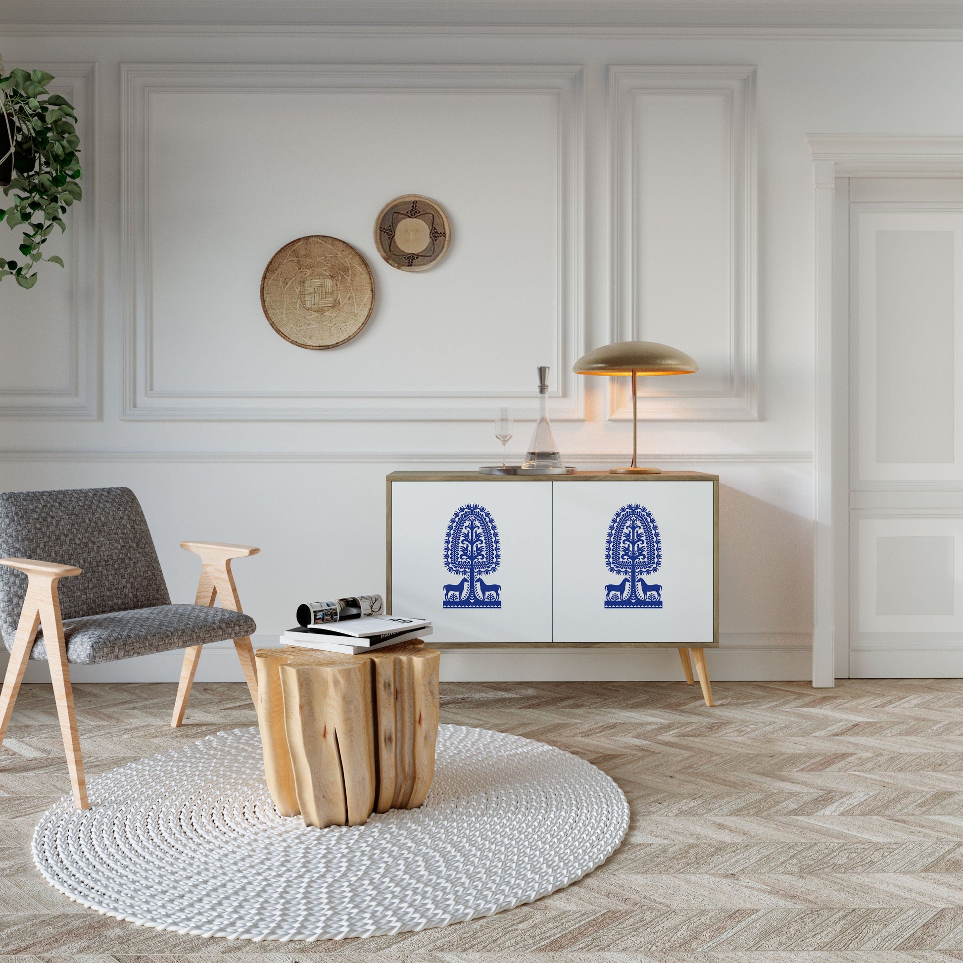 POLISH FOLK ART 2-Door Sideboard in Oak Effect