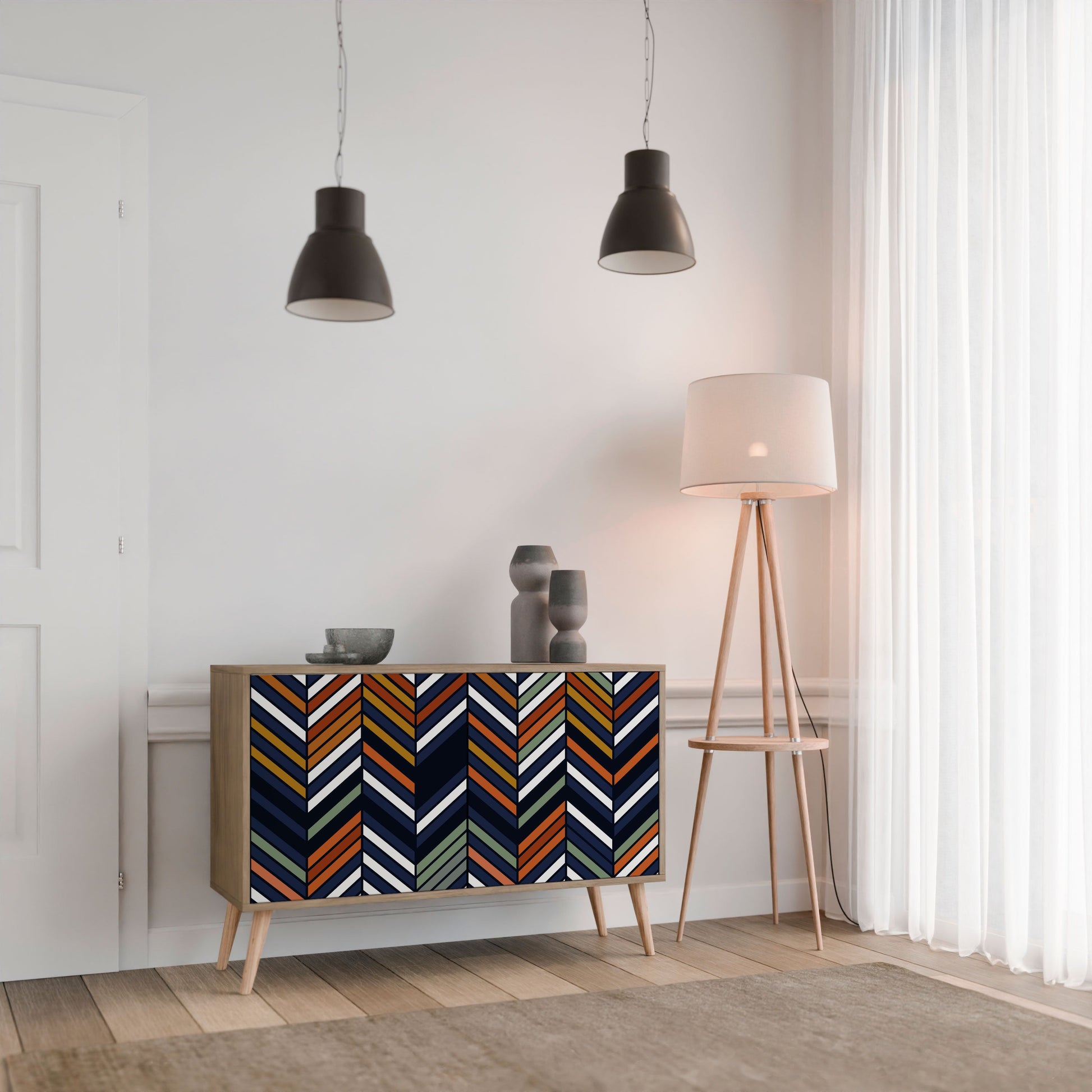 VIBRANT PATCHWORK 2-Door Sideboard in Oak Effect