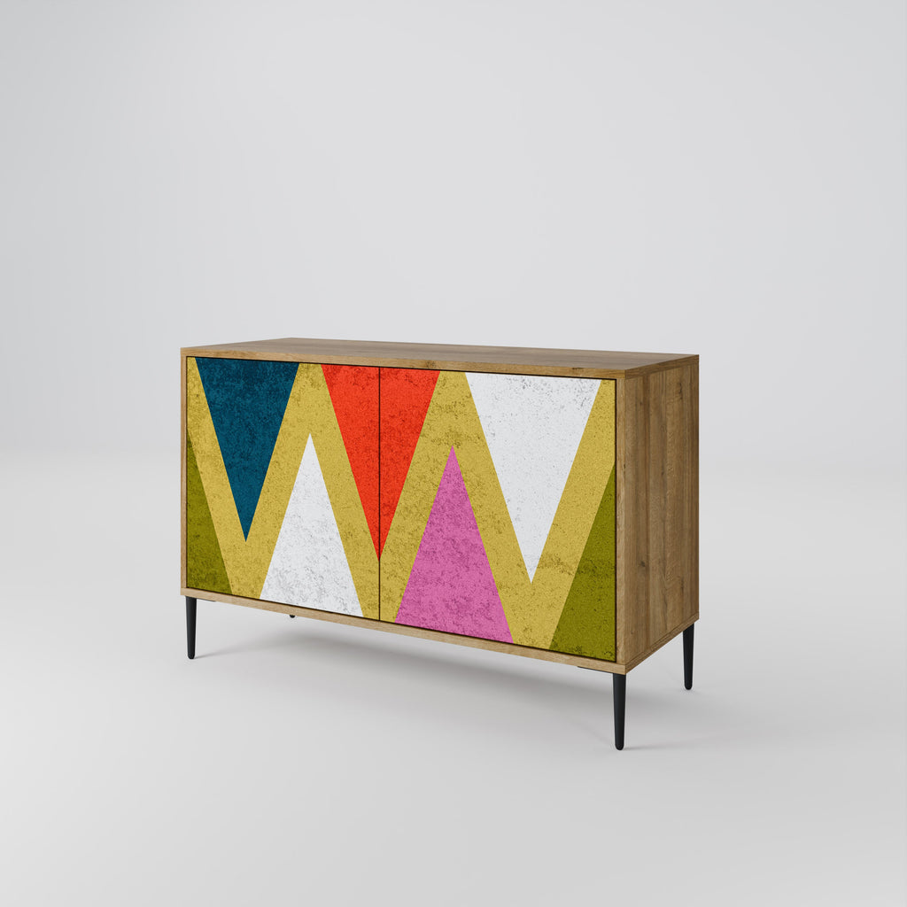 Buffet 2 portes TRIANGLES COLORÉS effet chêne