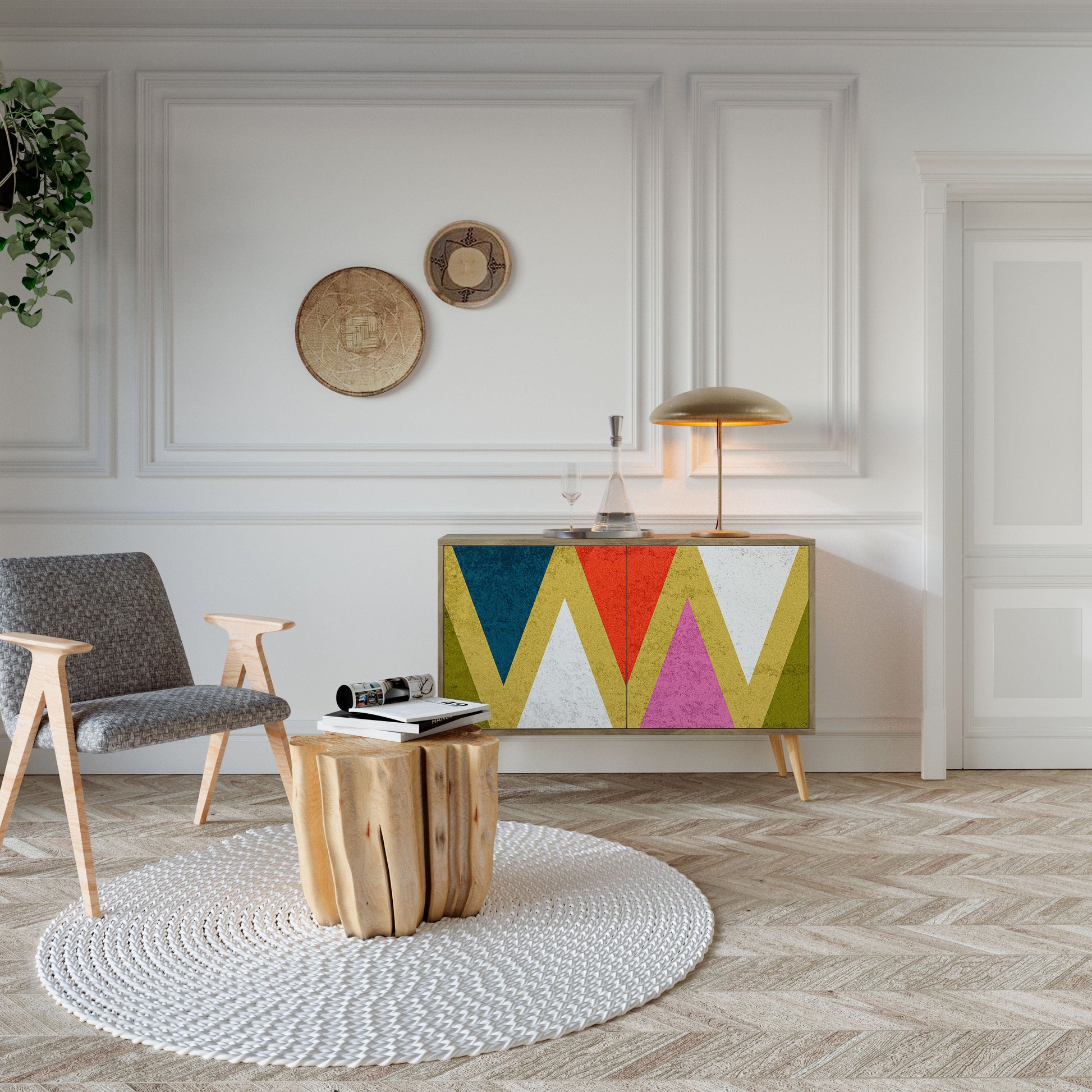 COLORFUL TRIANGLES 2-Door Sideboard in Oak Effect