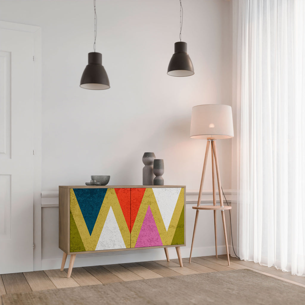 Buffet 2 portes TRIANGLES COLORÉS effet chêne