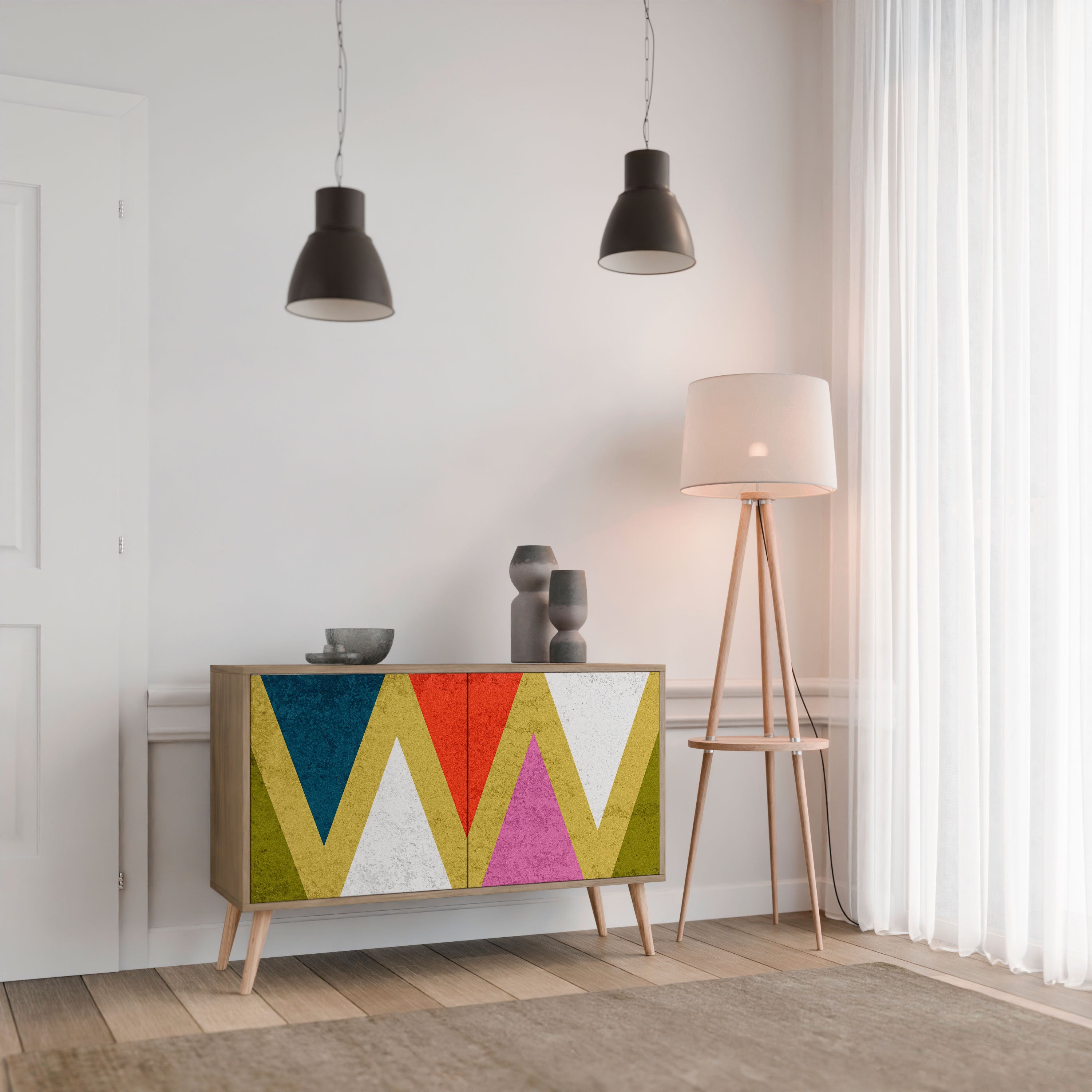 COLORFUL TRIANGLES 2-Door Sideboard in Oak Effect