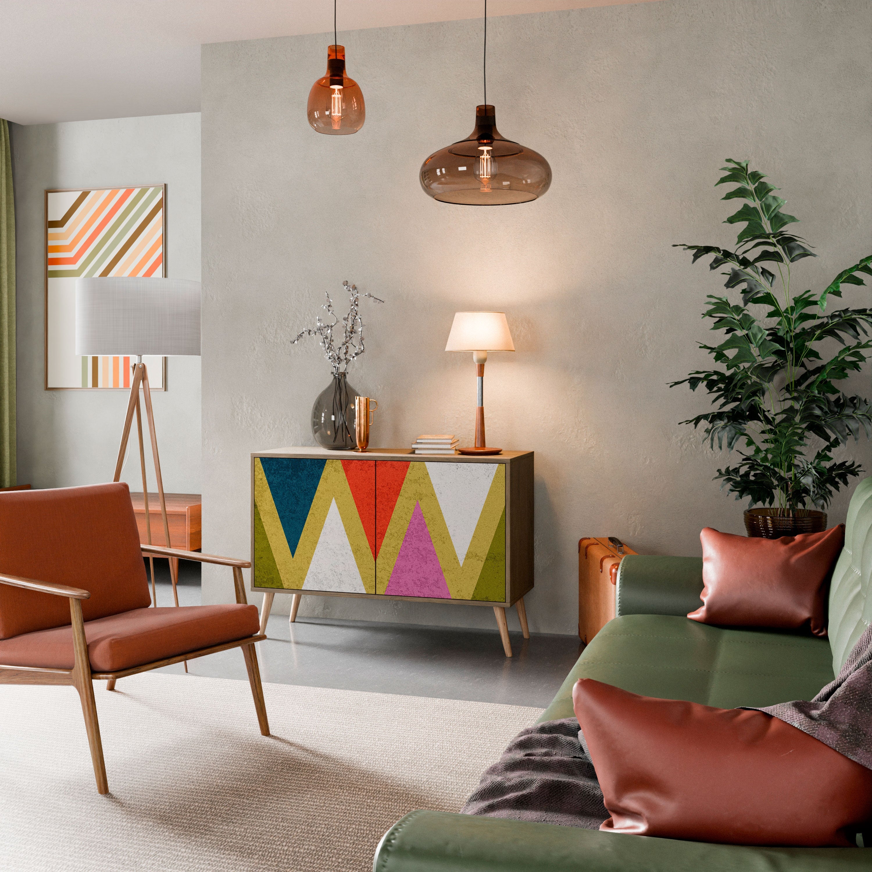 COLORFUL TRIANGLES 2-Door Sideboard in Oak Effect