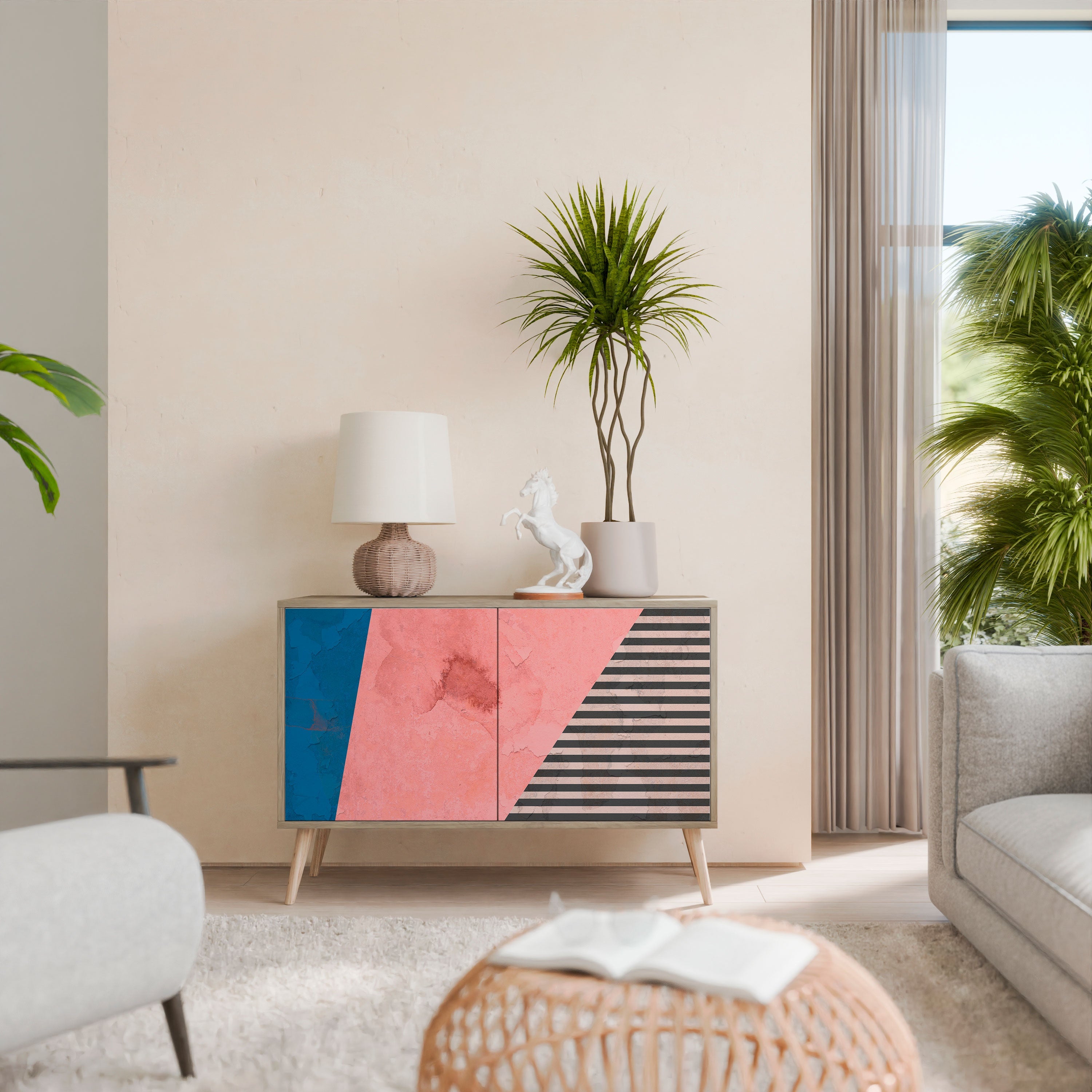 GLAMOROUS STRIPE 2-Door Sideboard in Oak Effect