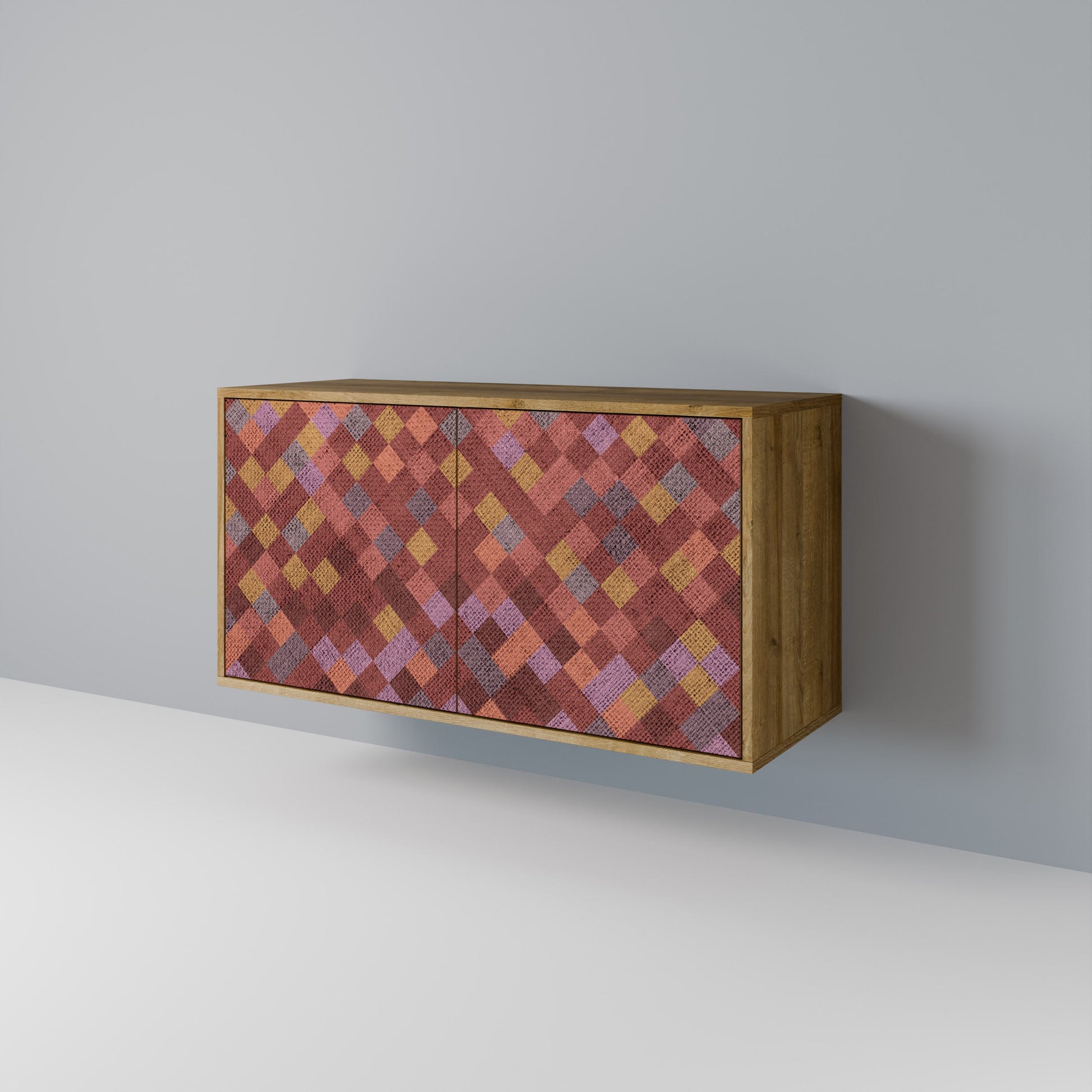 PAINTED SQUARES 2-Door Sideboard in Oak Effect
