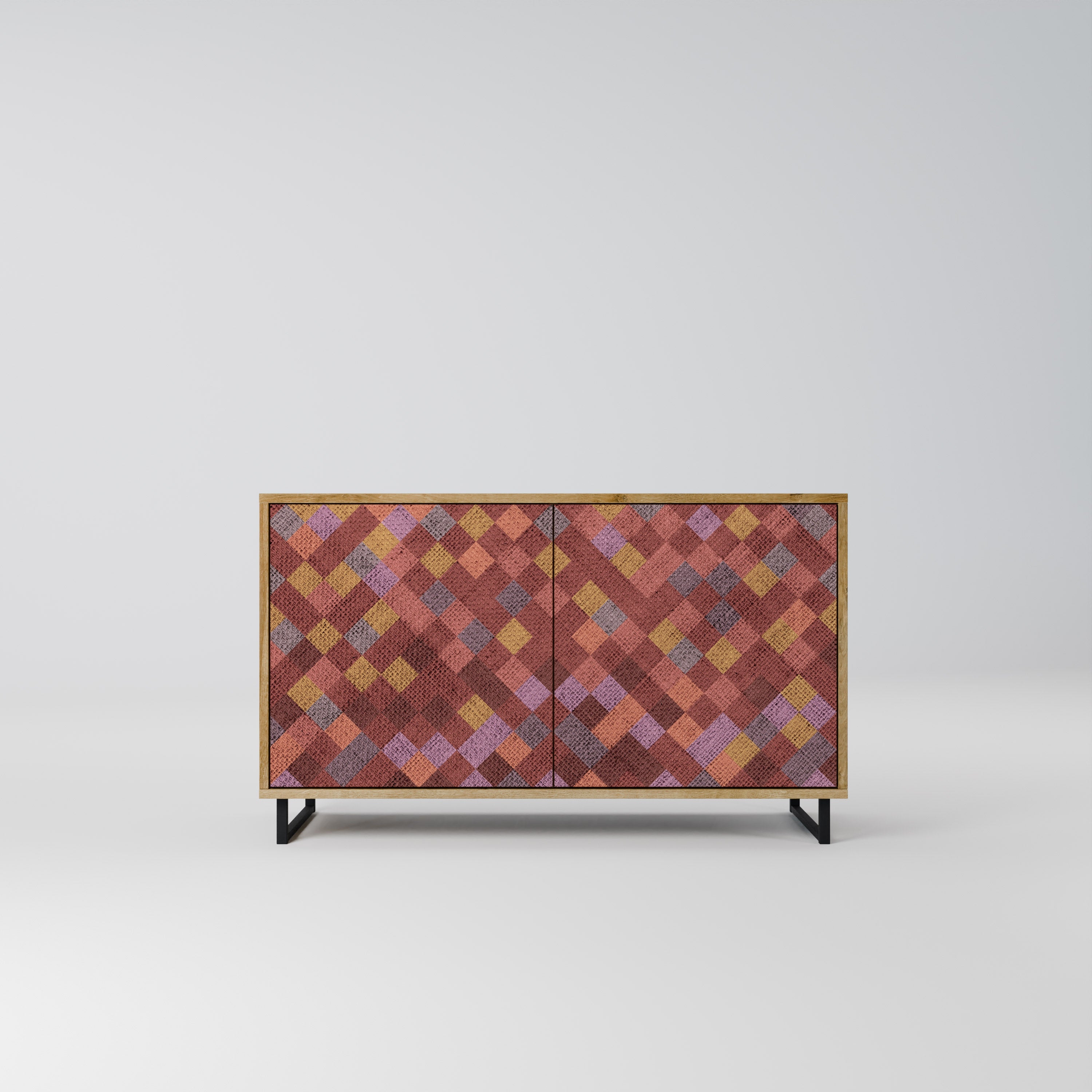 PAINTED SQUARES 2-Door Sideboard in Oak Effect