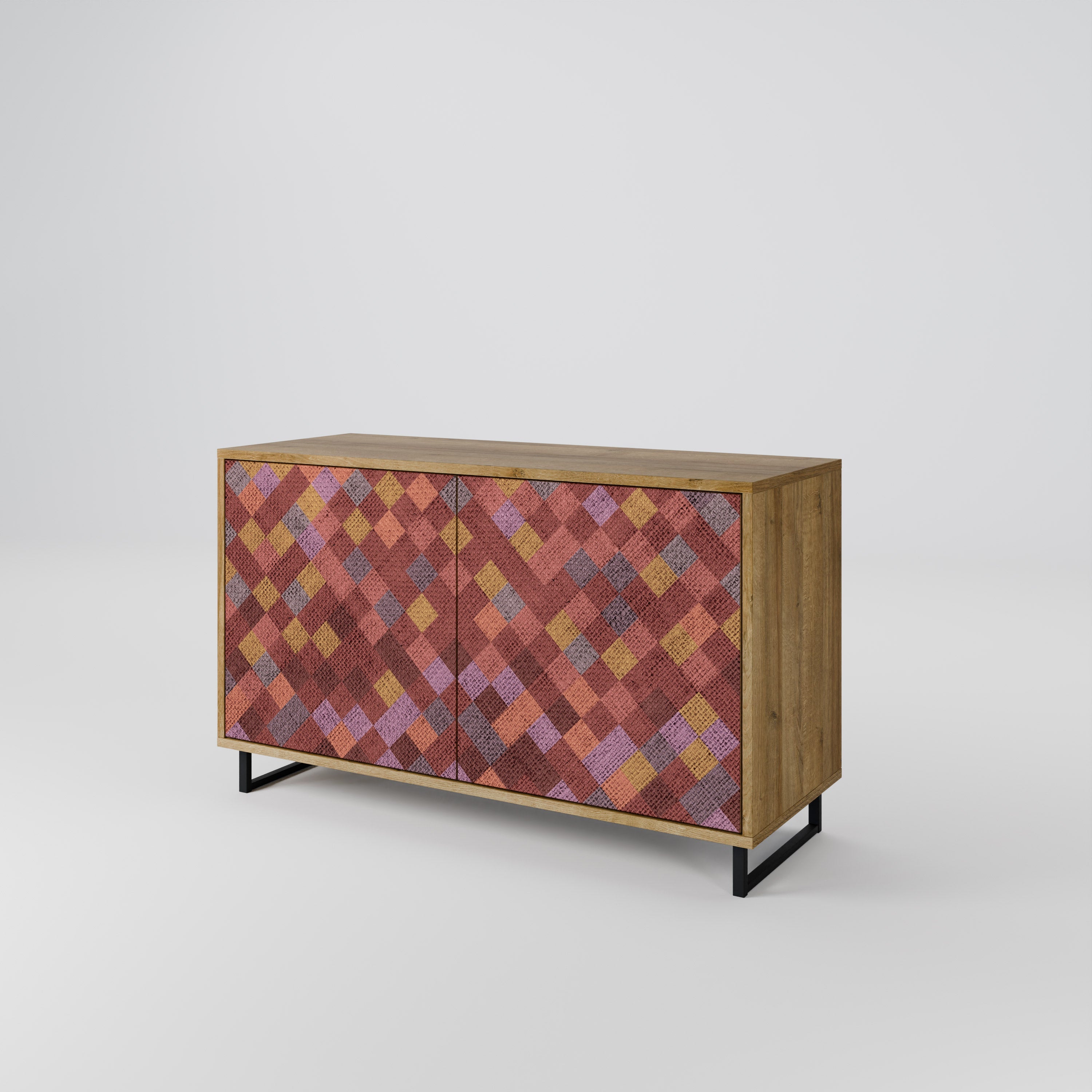 PAINTED SQUARES 2-Door Sideboard in Oak Effect