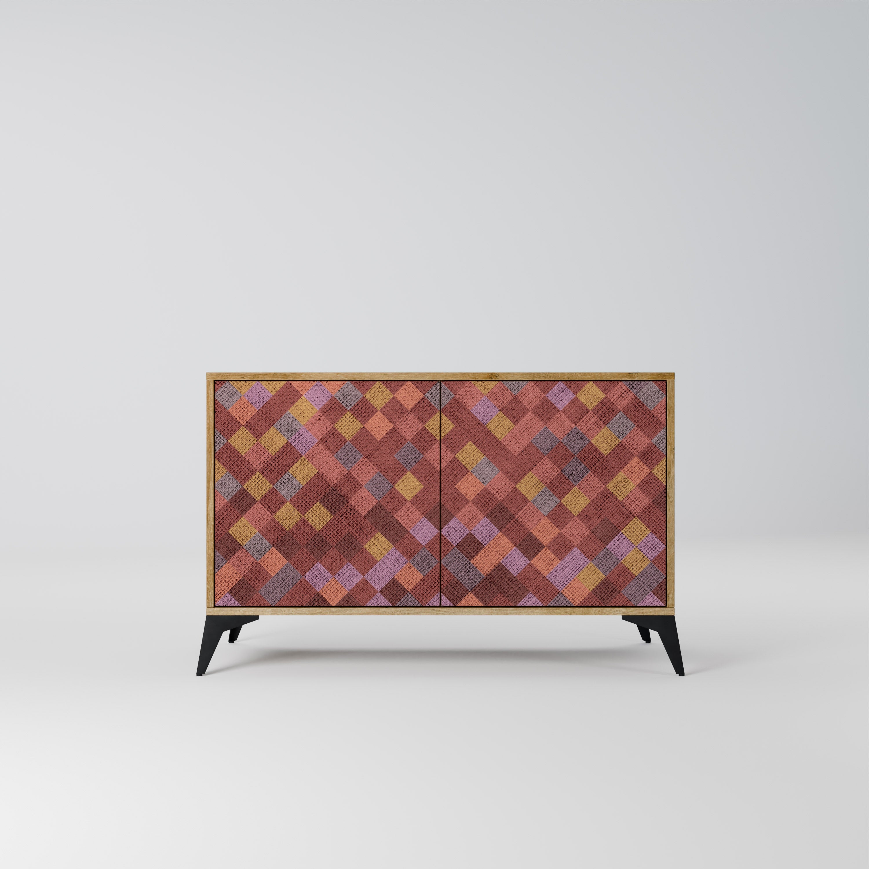 PAINTED SQUARES 2-Door Sideboard in Oak Effect