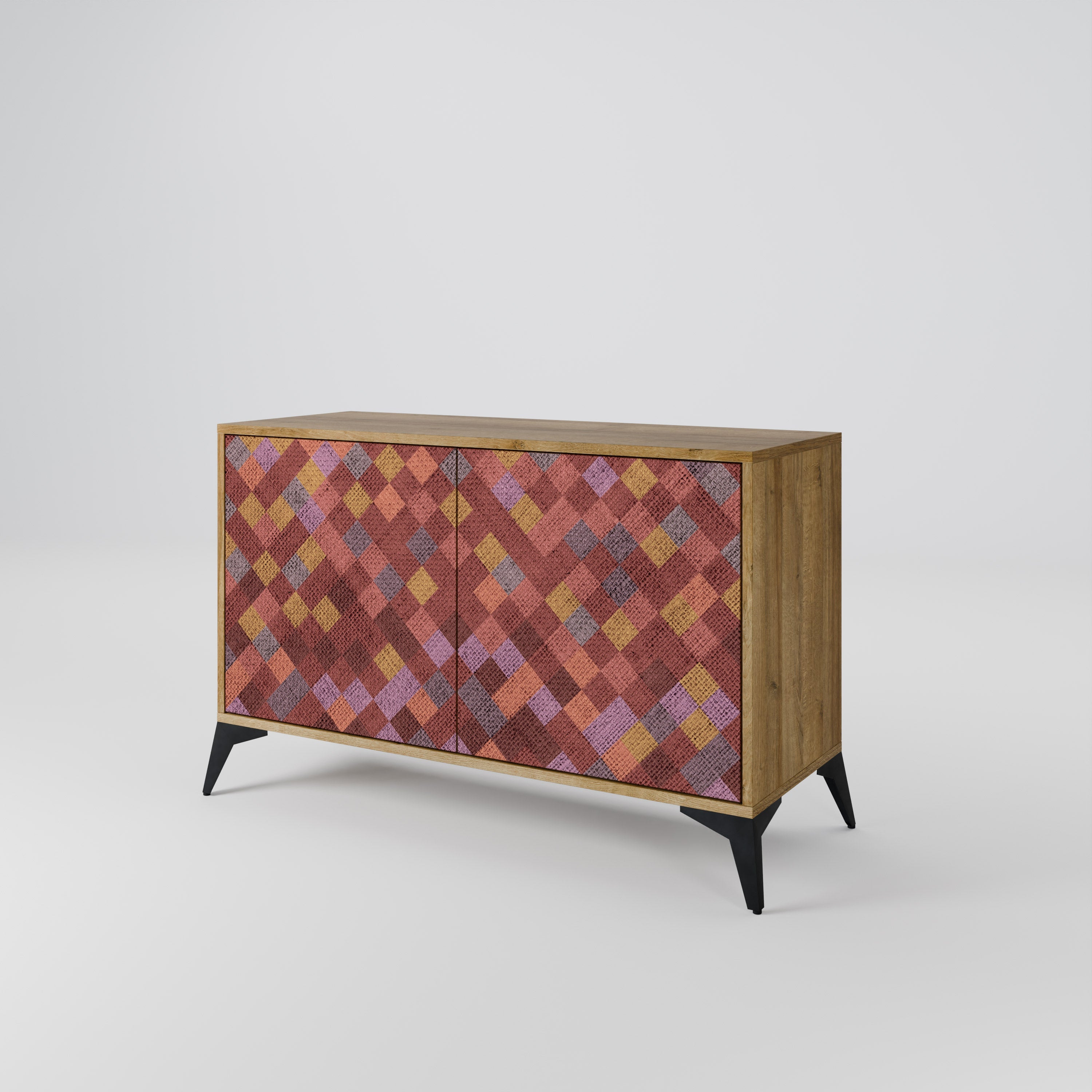 PAINTED SQUARES 2-Door Sideboard in Oak Effect