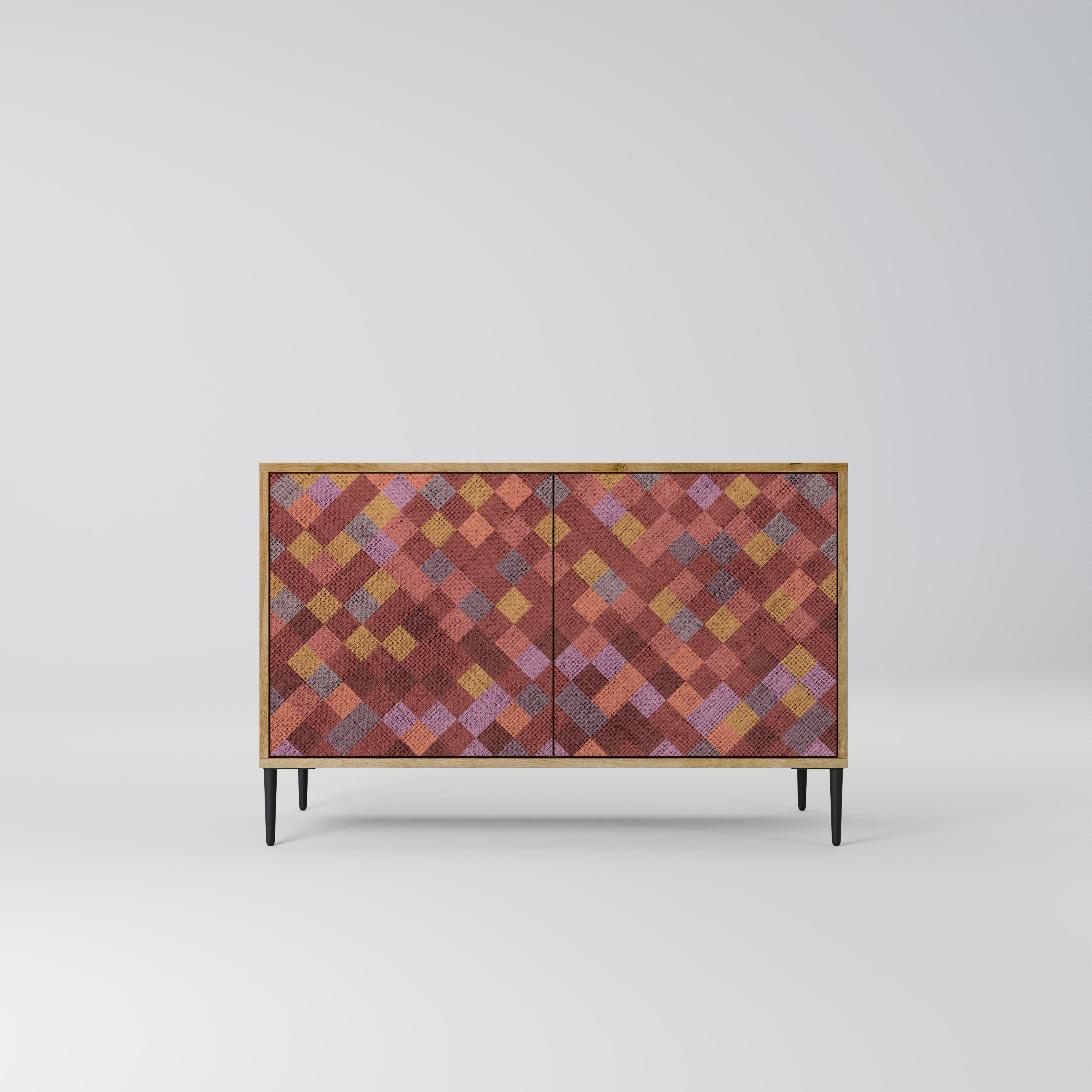 PAINTED SQUARES 2-Door Sideboard in Oak Effect