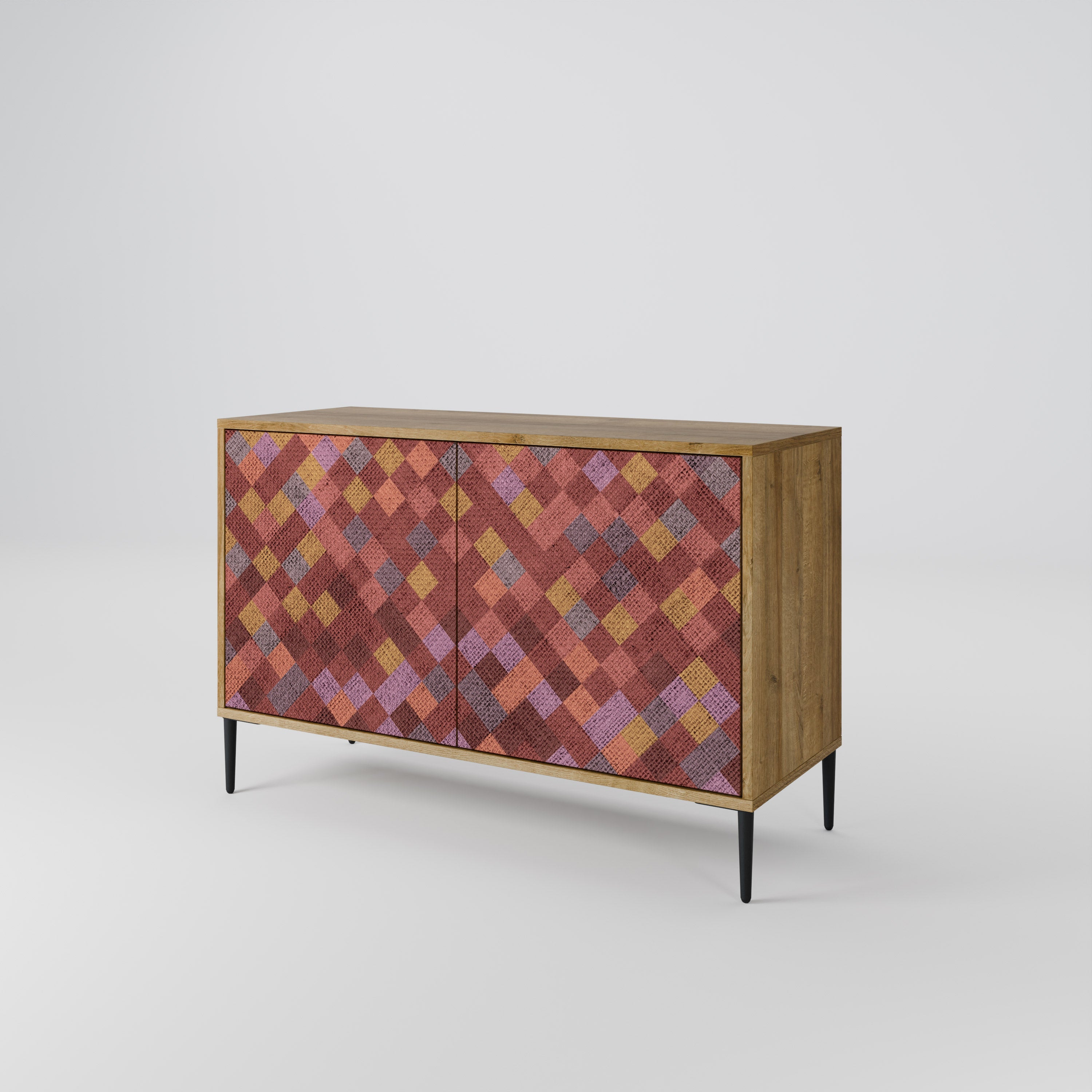 PAINTED SQUARES 2-Door Sideboard in Oak Effect