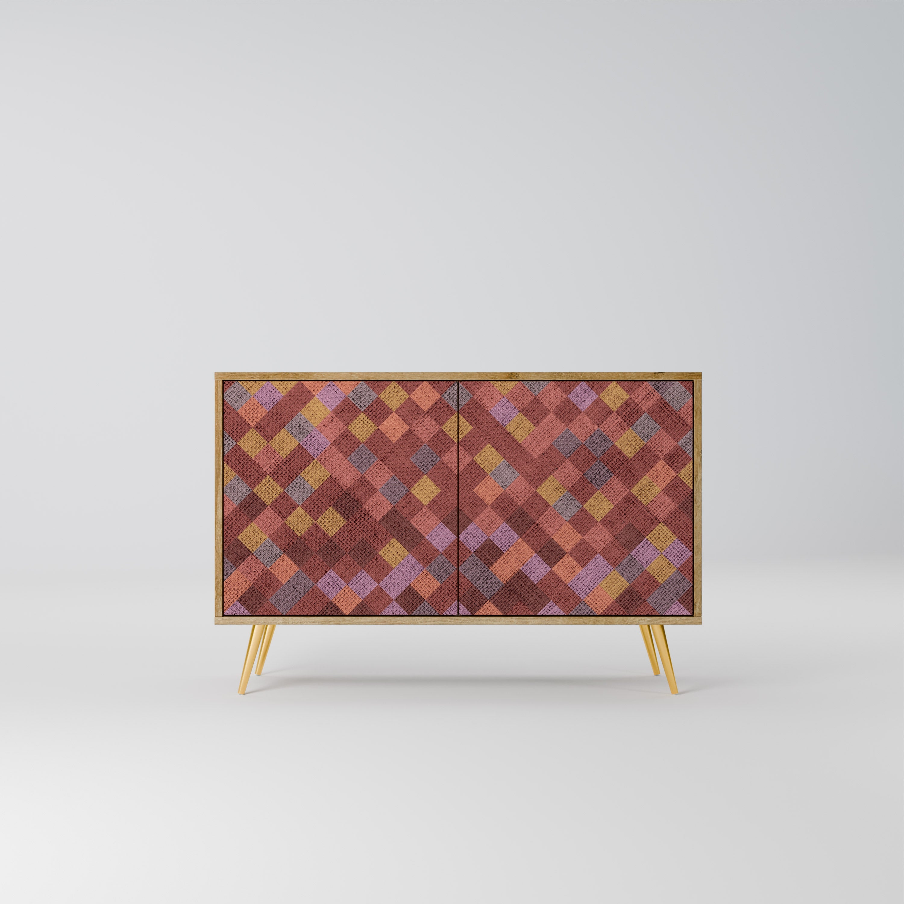 PAINTED SQUARES 2-Door Sideboard in Oak Effect