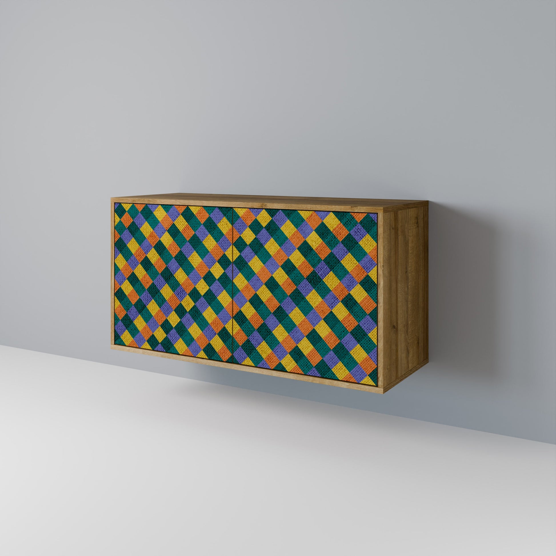PAINTED SQUARES MIX 2-Door Sideboard in Oak Effect